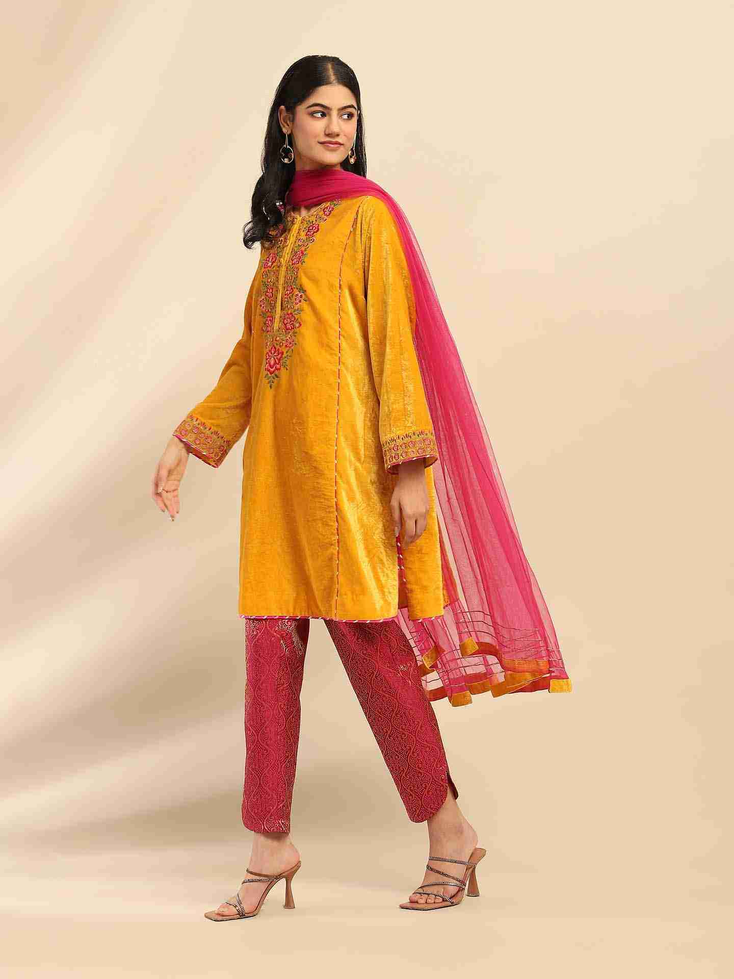 Yellow Rania Velvet Suit Set