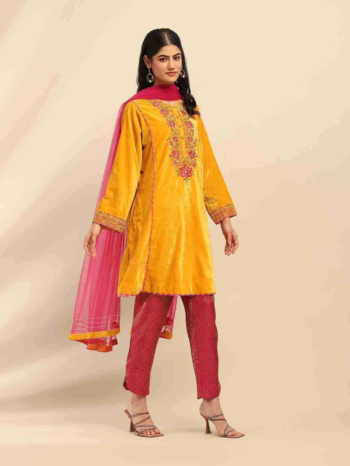 Yellow Rania Velvet Suit Set