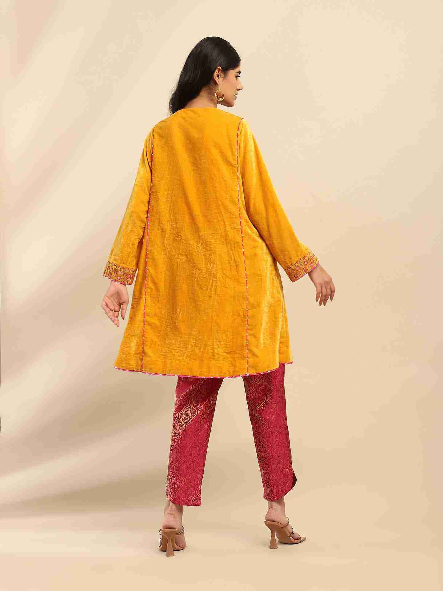 Yellow Rania Velvet Suit Set