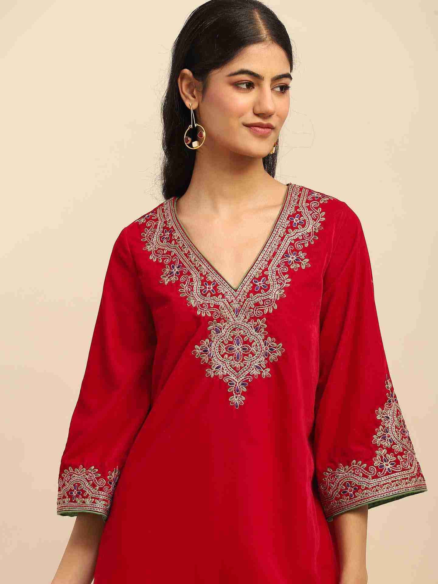 Magenta Roobab Velvet Suit Set