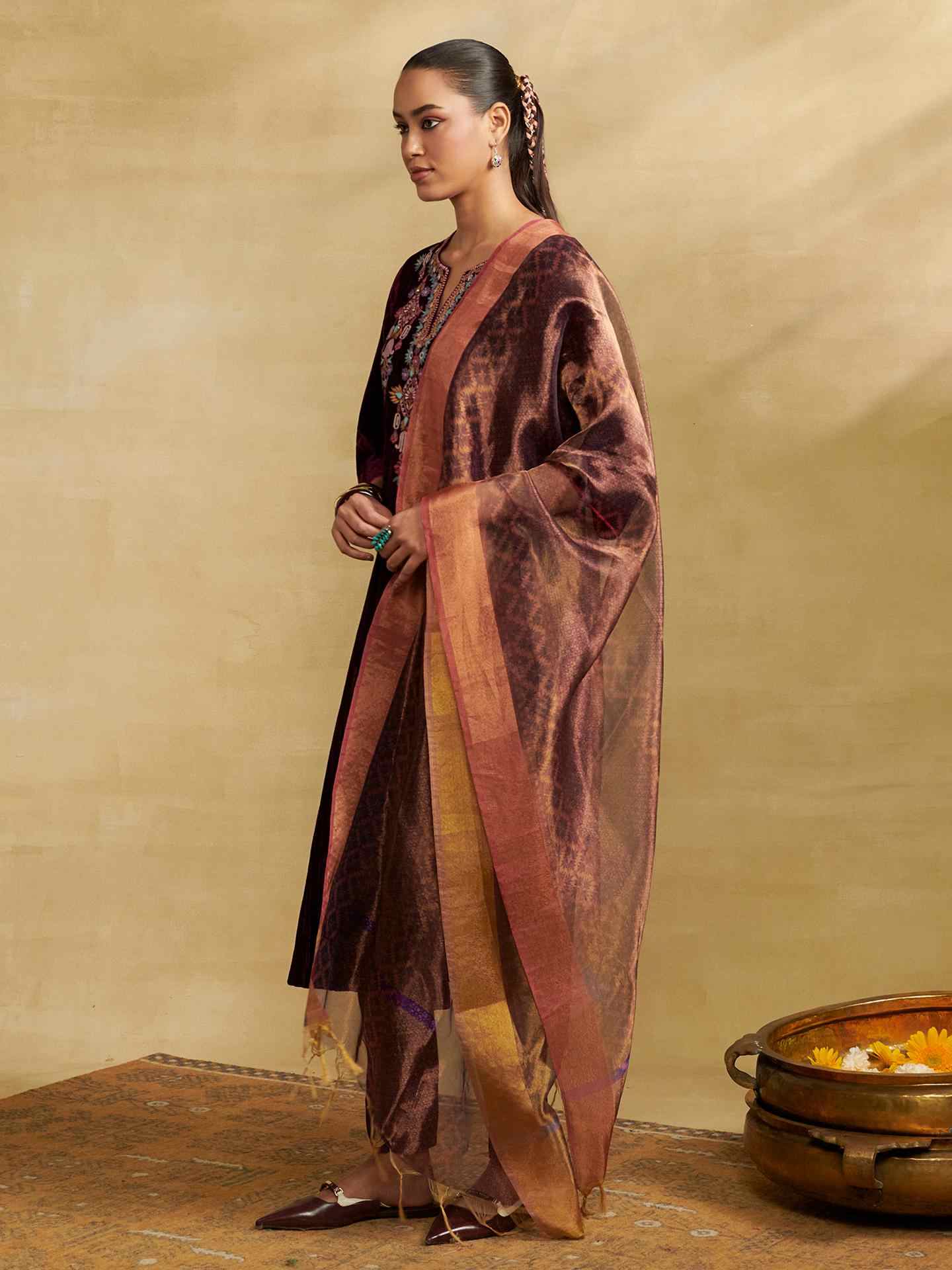 Wine Nora Solid Festive
 Suit Set