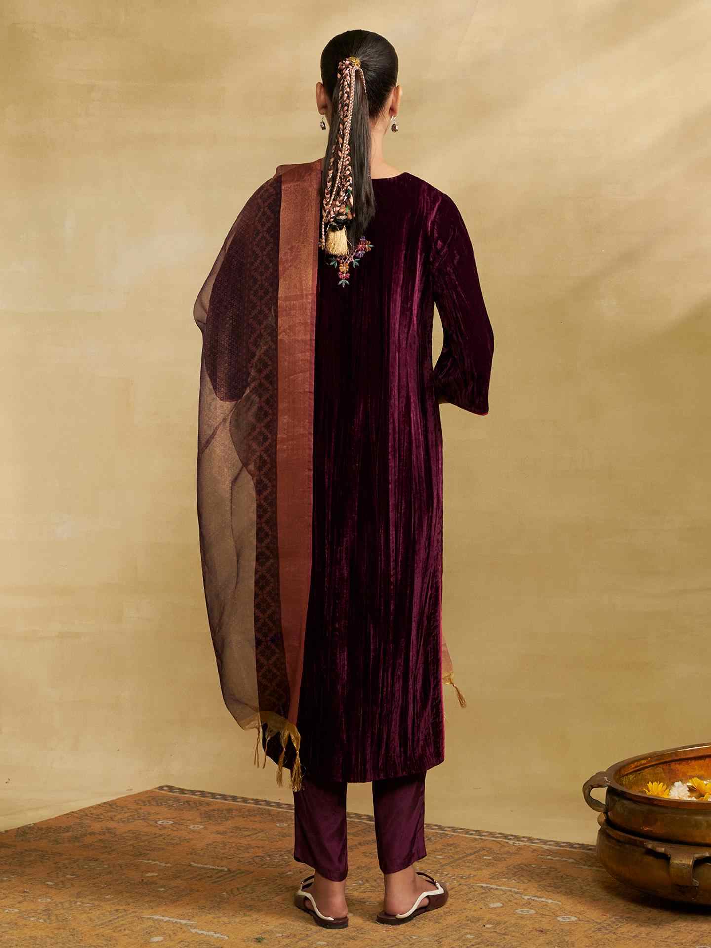 Wine Nora Solid Festive
 Suit Set