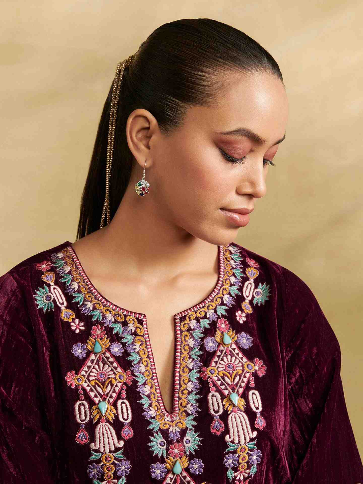Wine Nora Solid Festive
 Suit Set