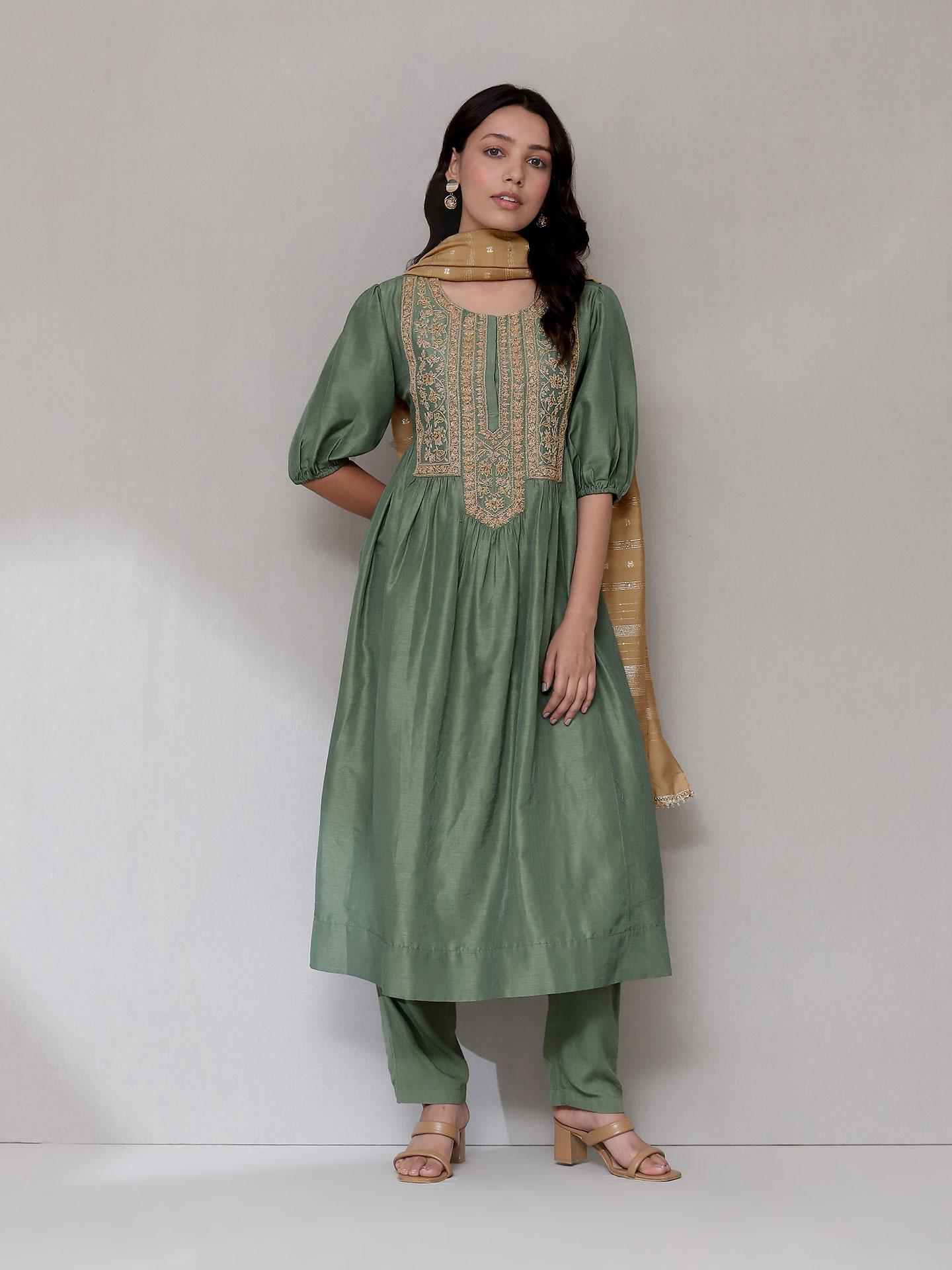 Green Araj Solid Suit Set