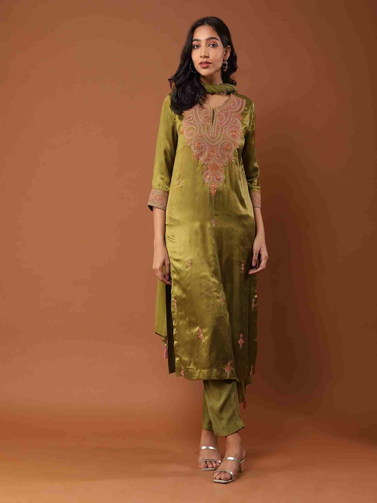 Olive Solid Suit Set
