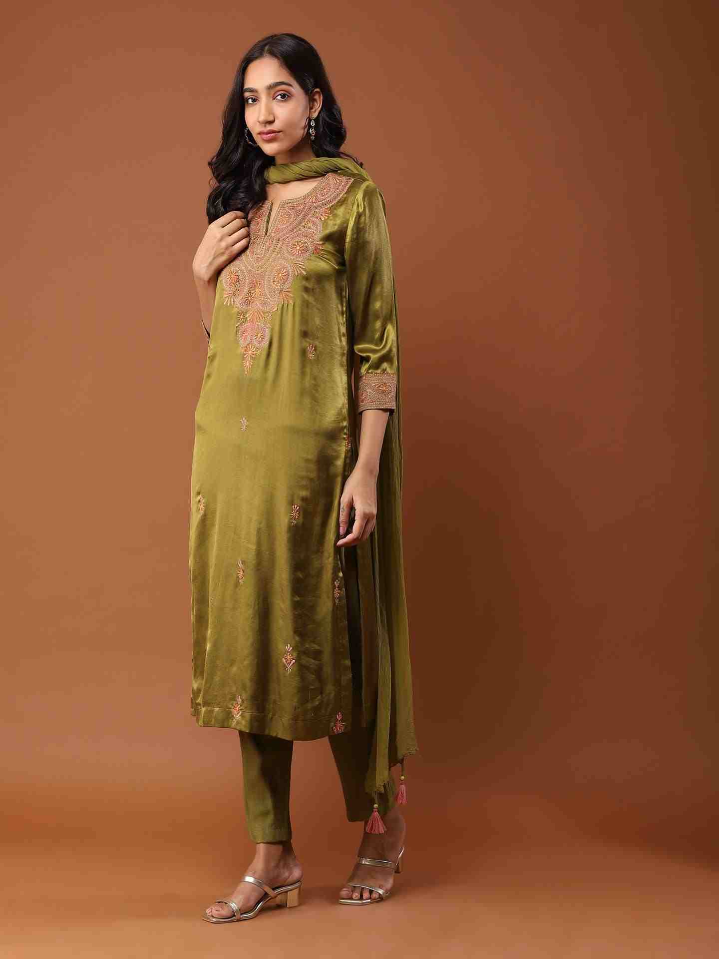 Olive Solid Suit Set