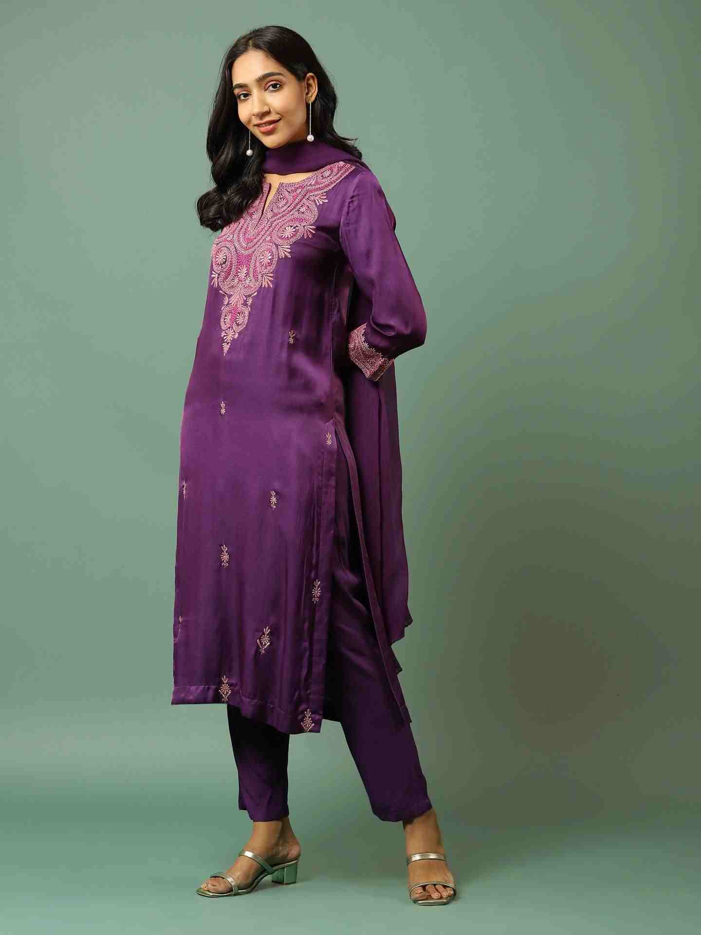 Purple  Solid Suit Set