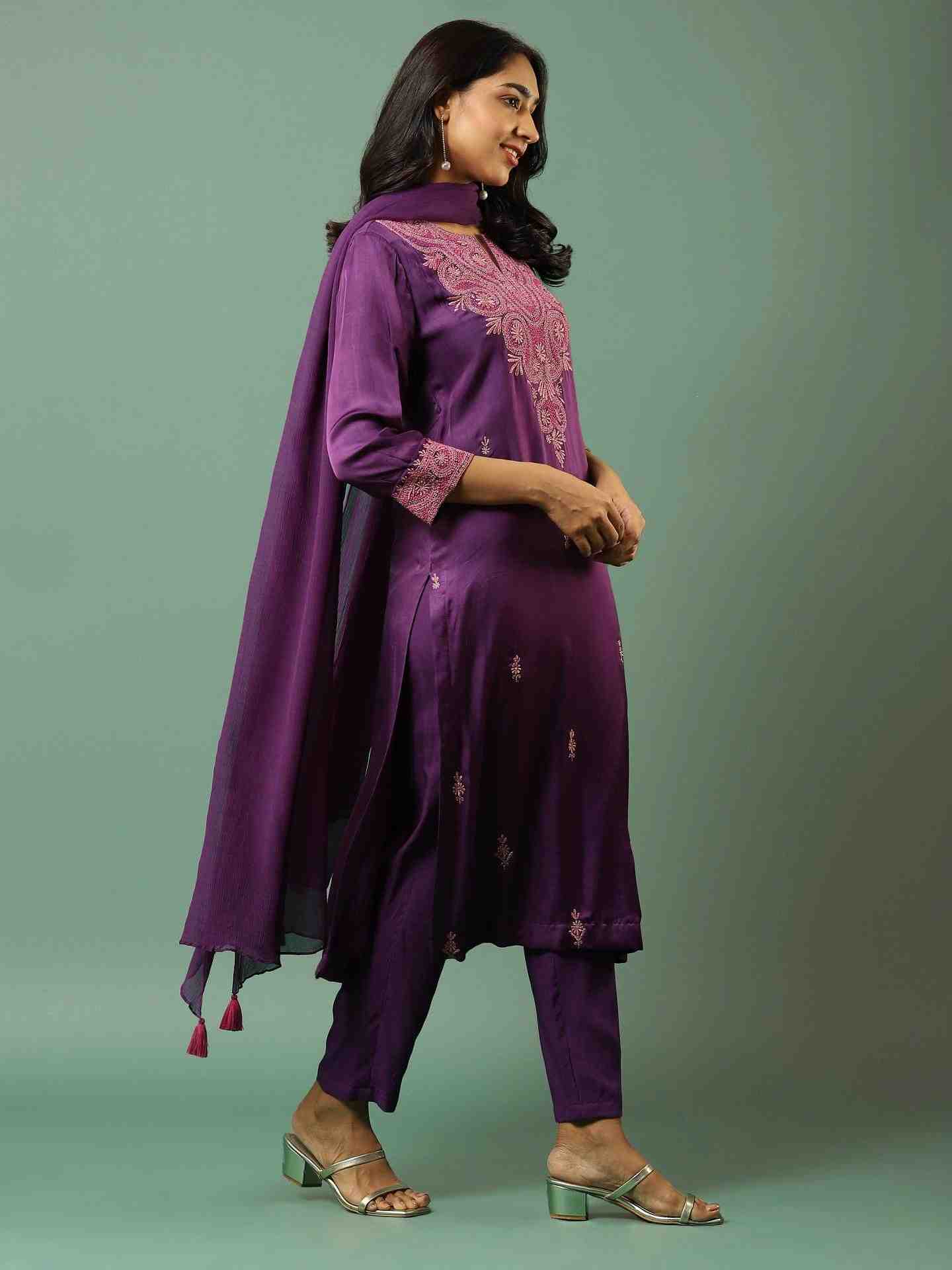 Purple  Solid Suit Set