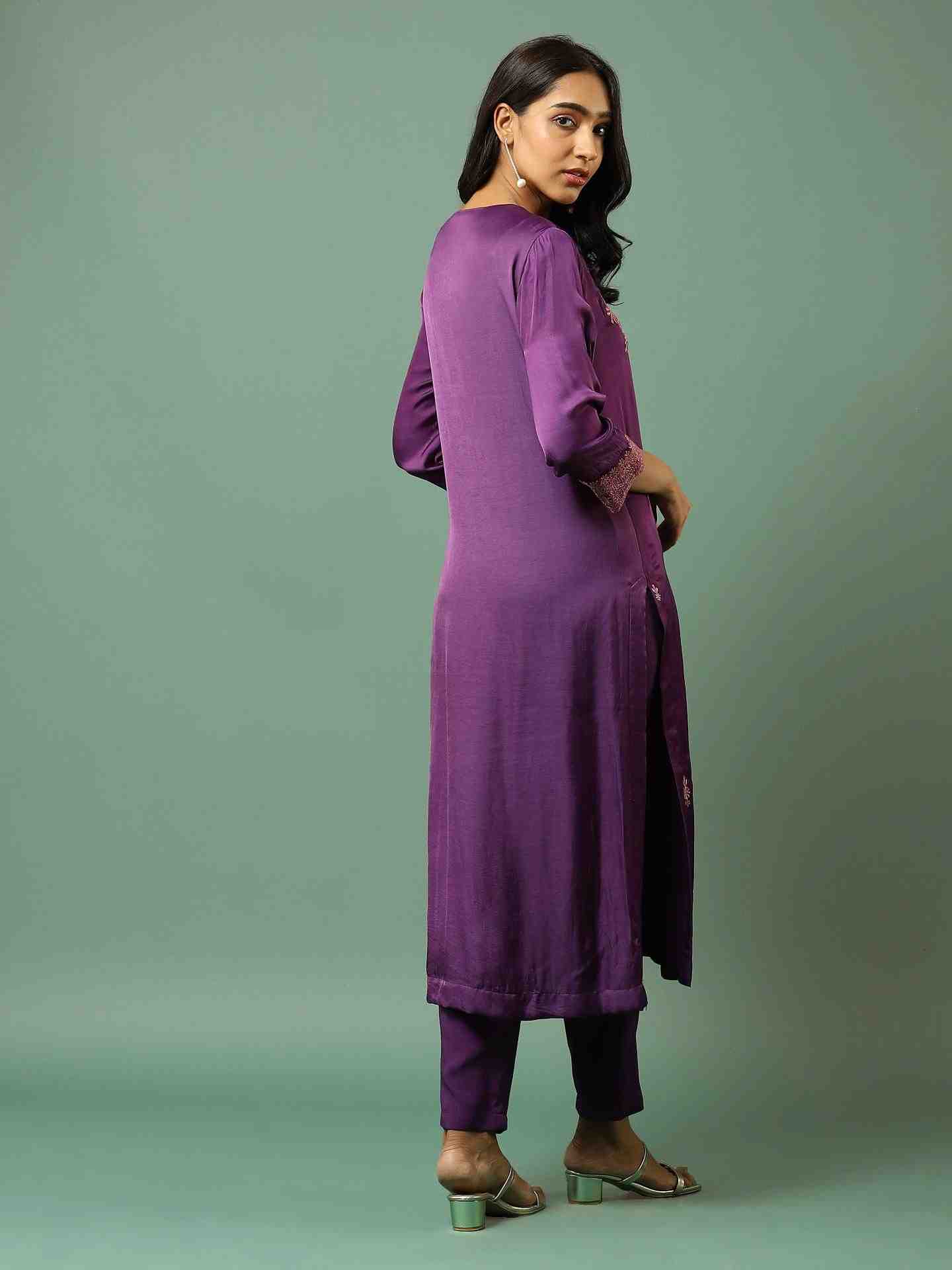 Purple  Solid Suit Set