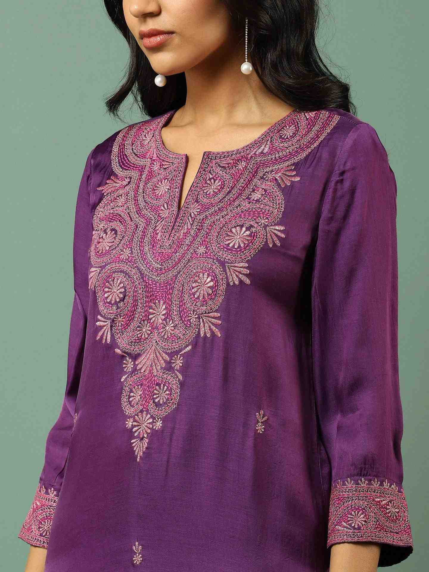 Purple  Solid Suit Set