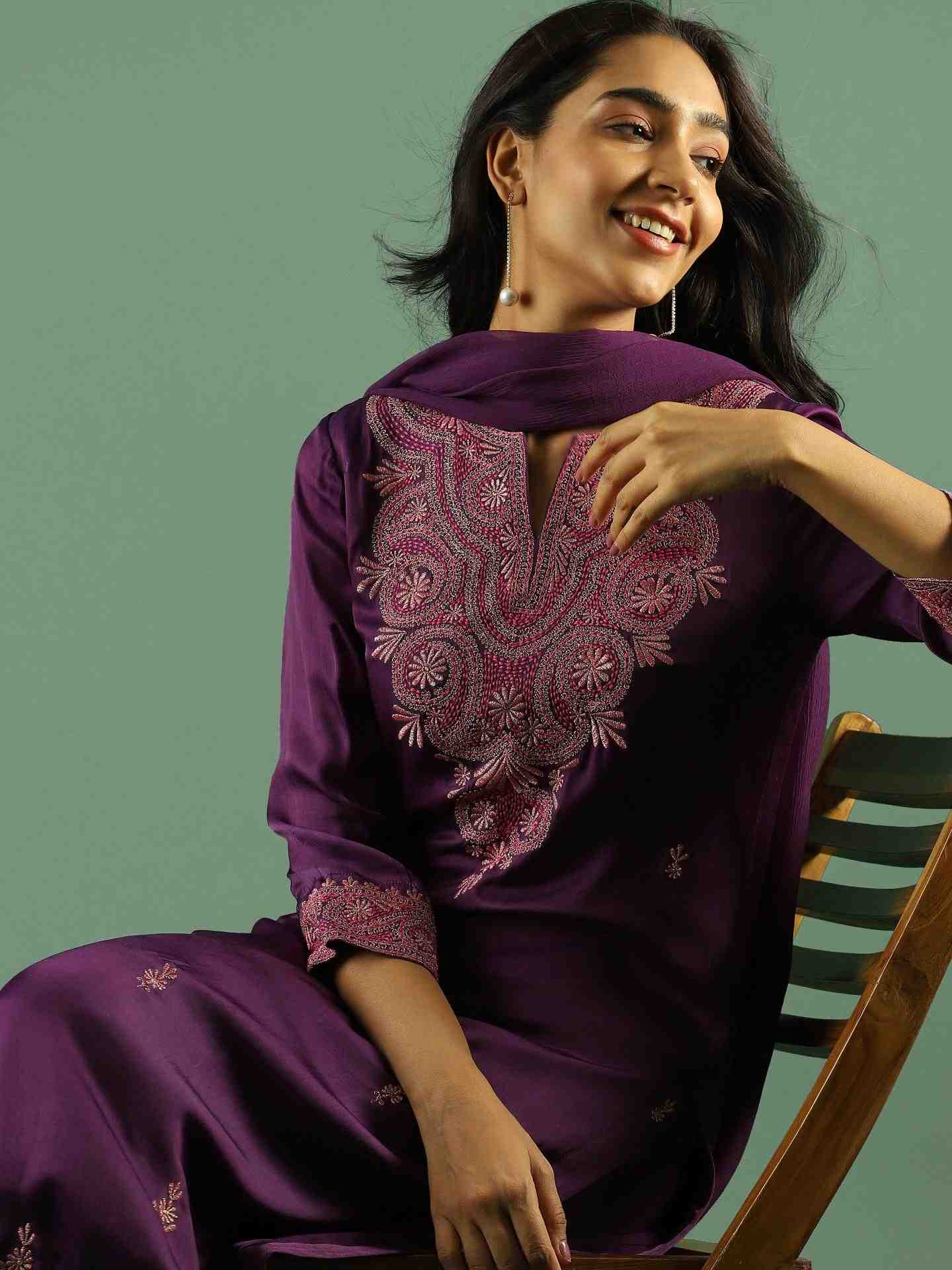 Purple  Solid Suit Set