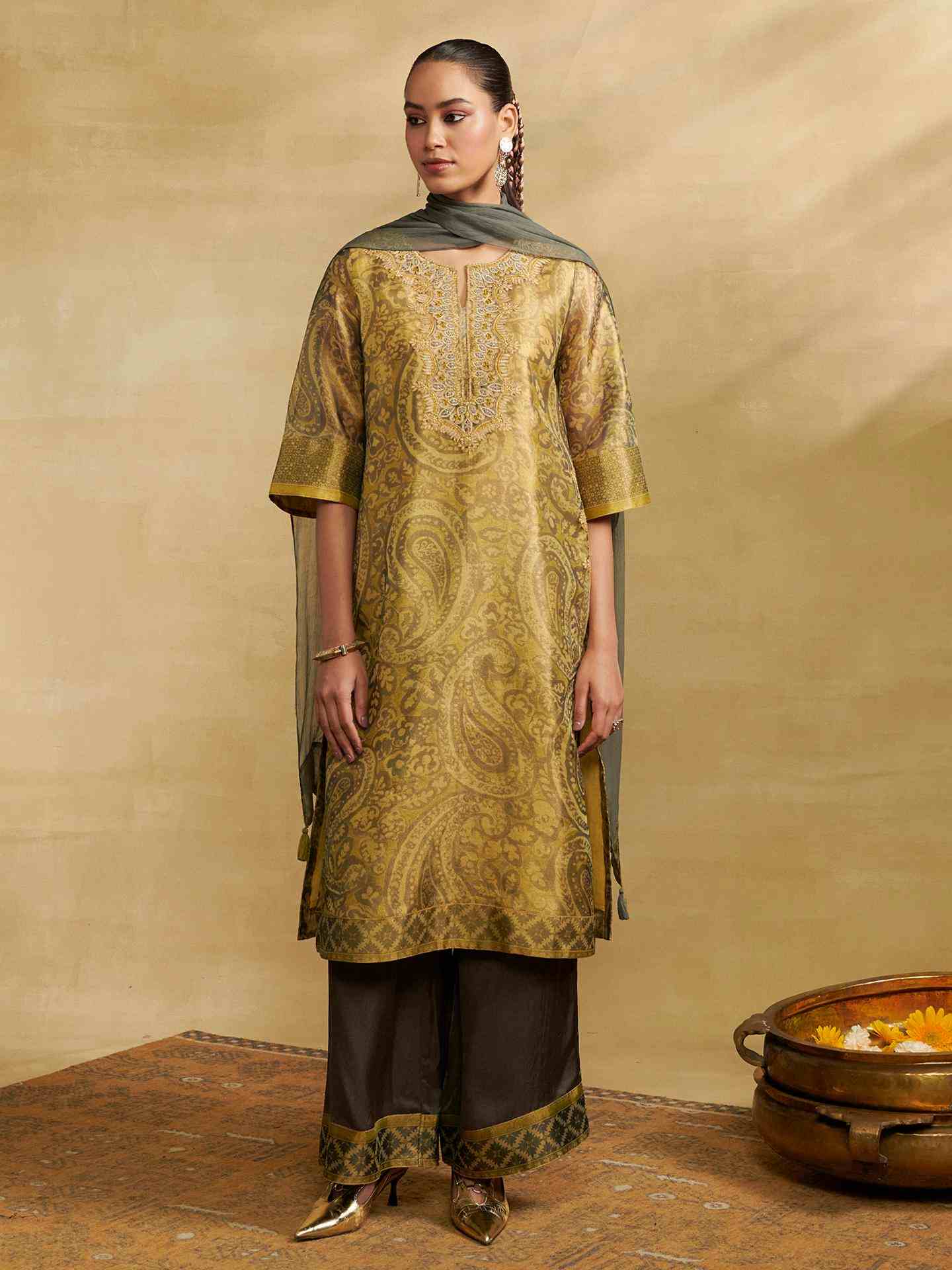 Golden Tissue Festive Suit Set
