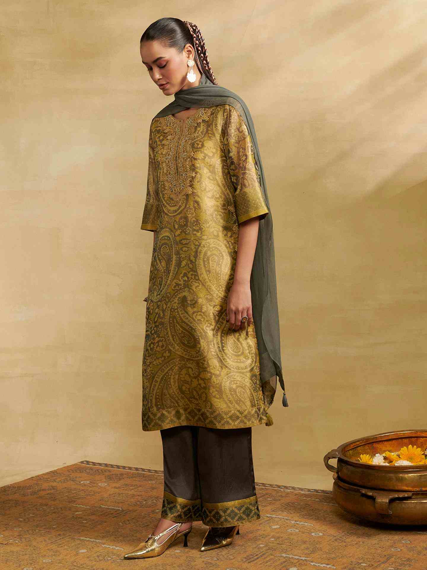 Golden Tissue Festive Suit Set