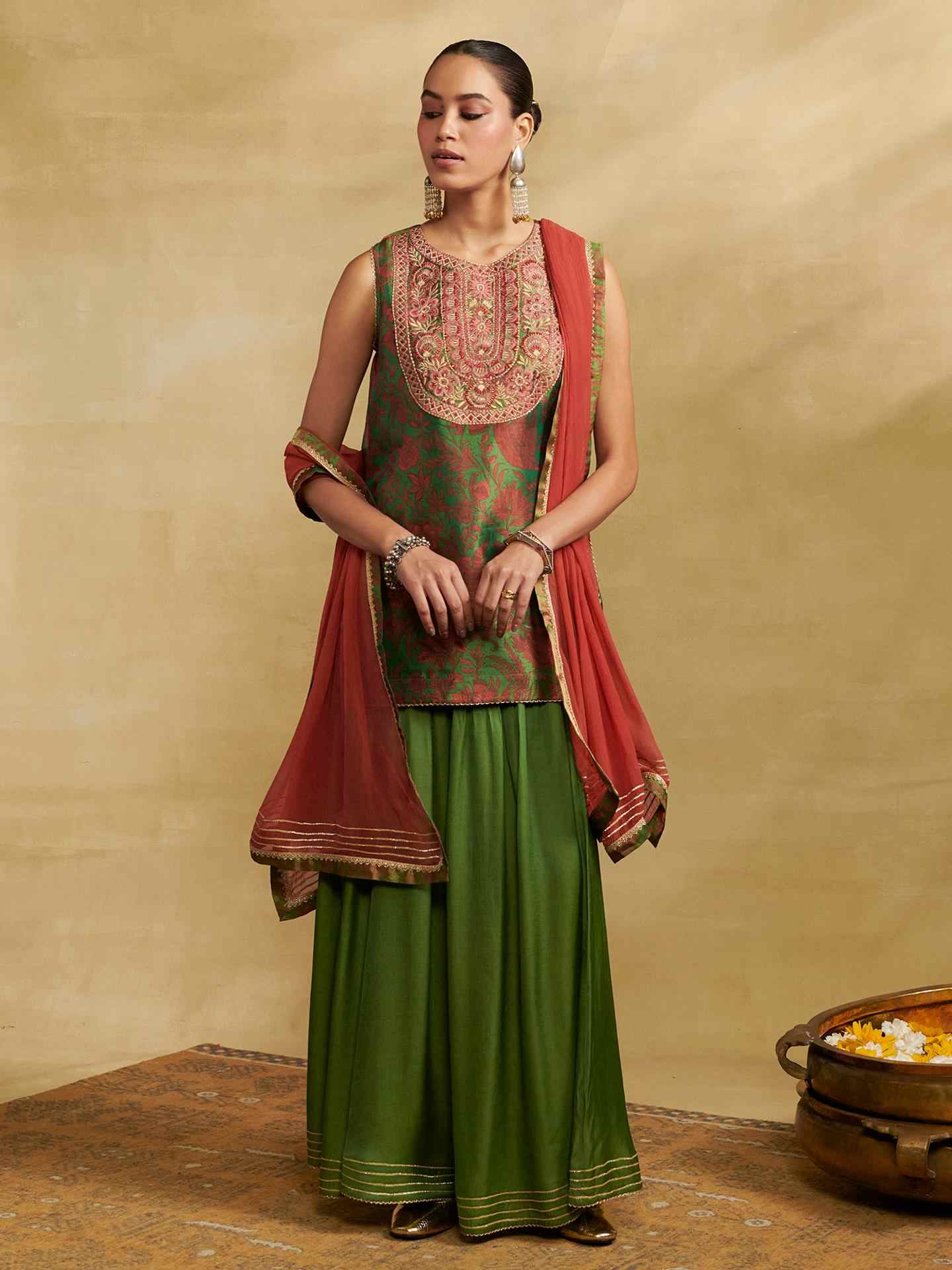 Green Tissue Festive Suit Set
