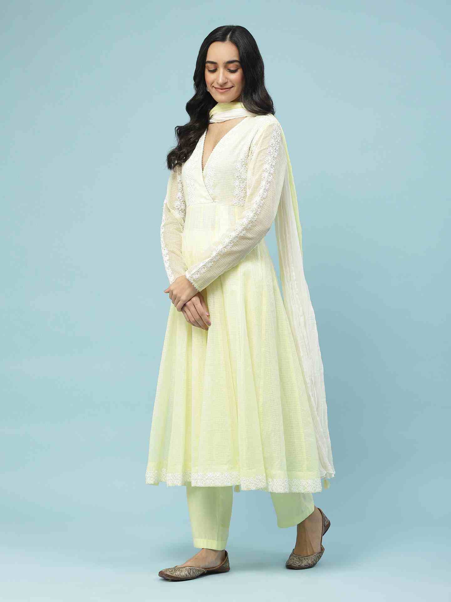 Lemon Yellow Paisely Solid Anarkali Suit