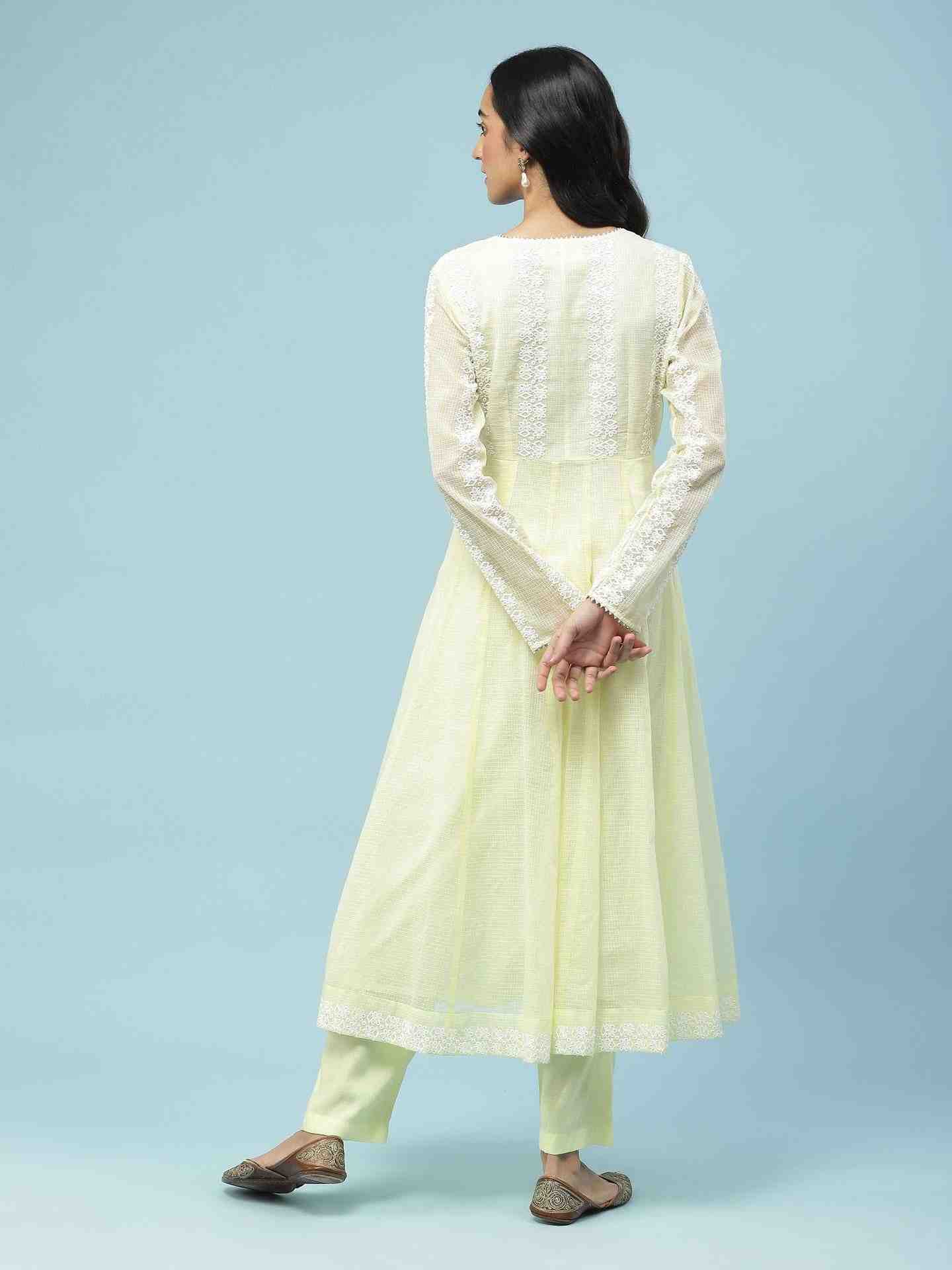 Lemon Yellow Paisely Solid Anarkali Suit