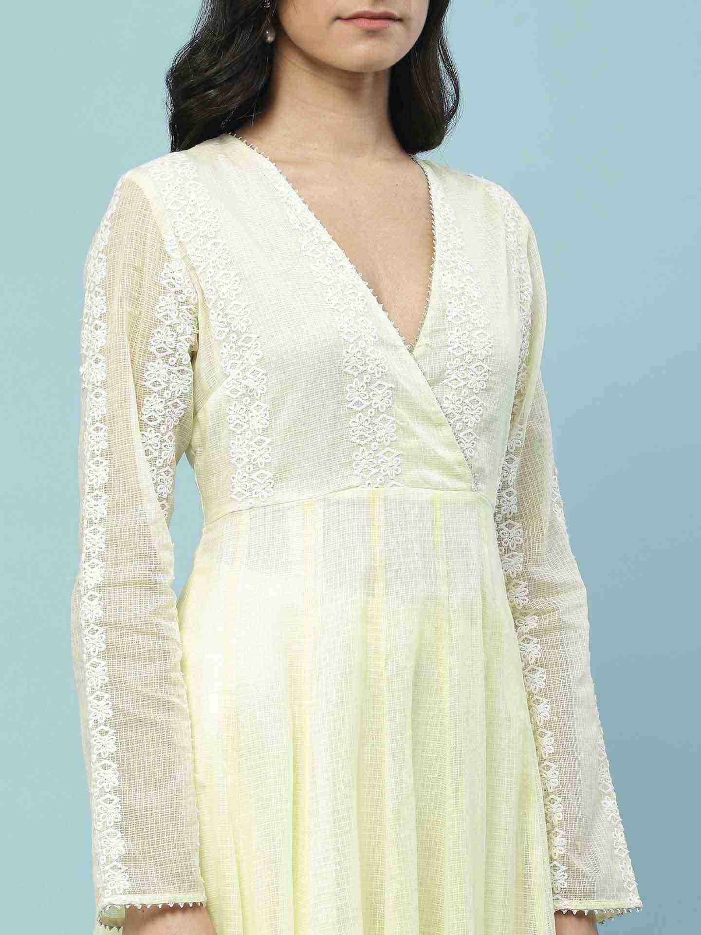 Lemon Yellow Paisely Solid Anarkali Suit