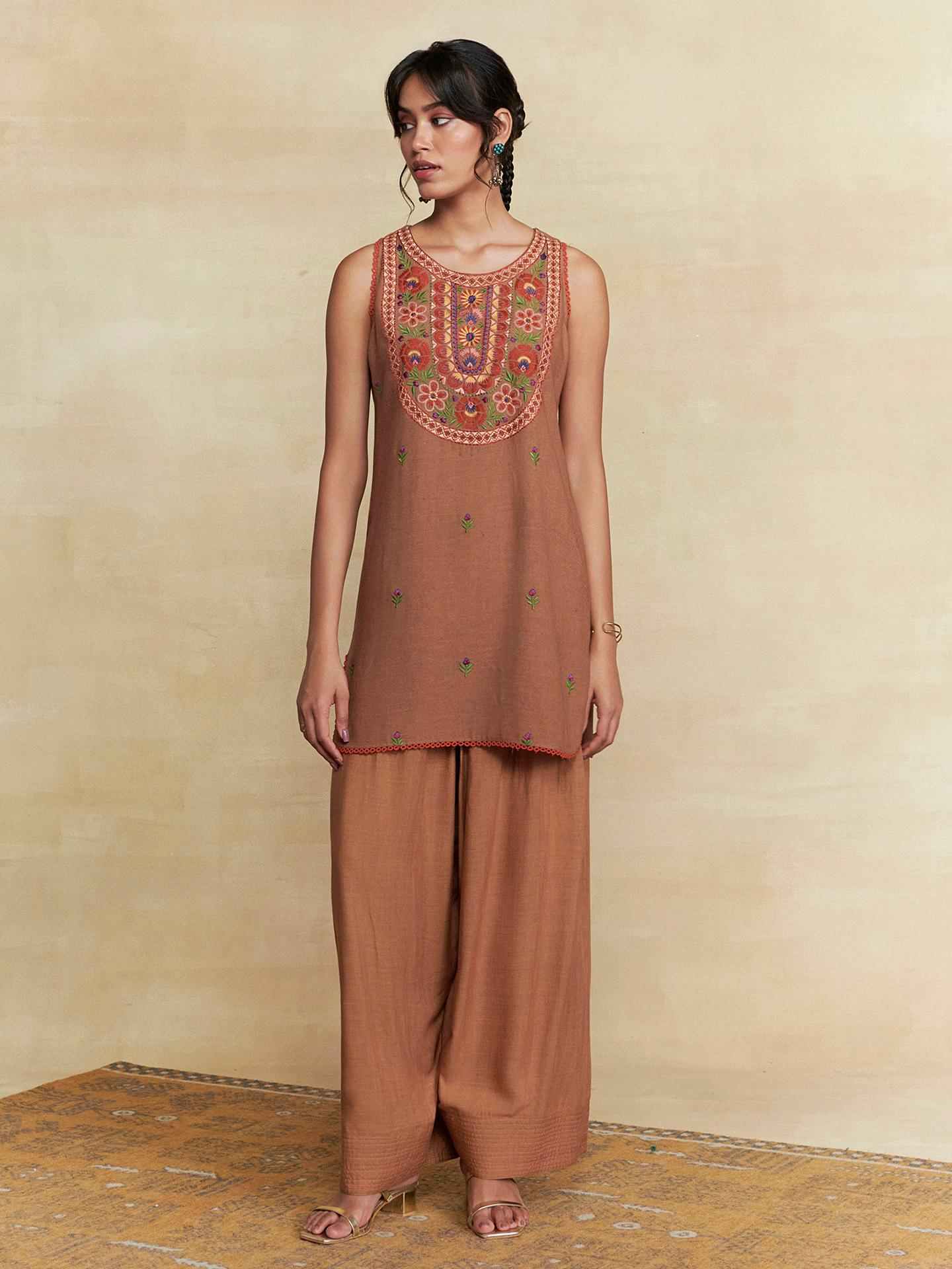 Brown Ridhi Solid Suit Set
