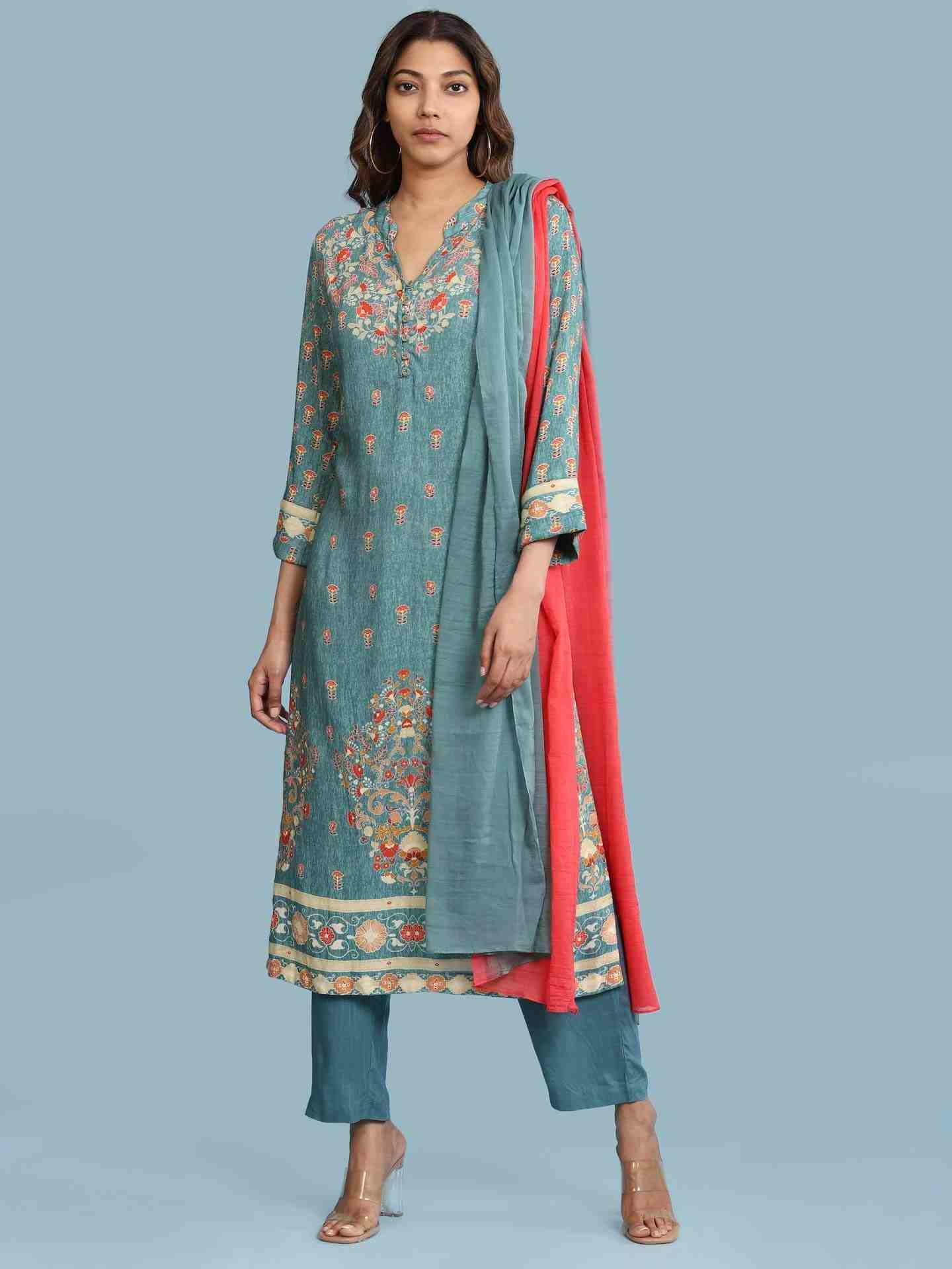 Green Kalki Print Suit Set