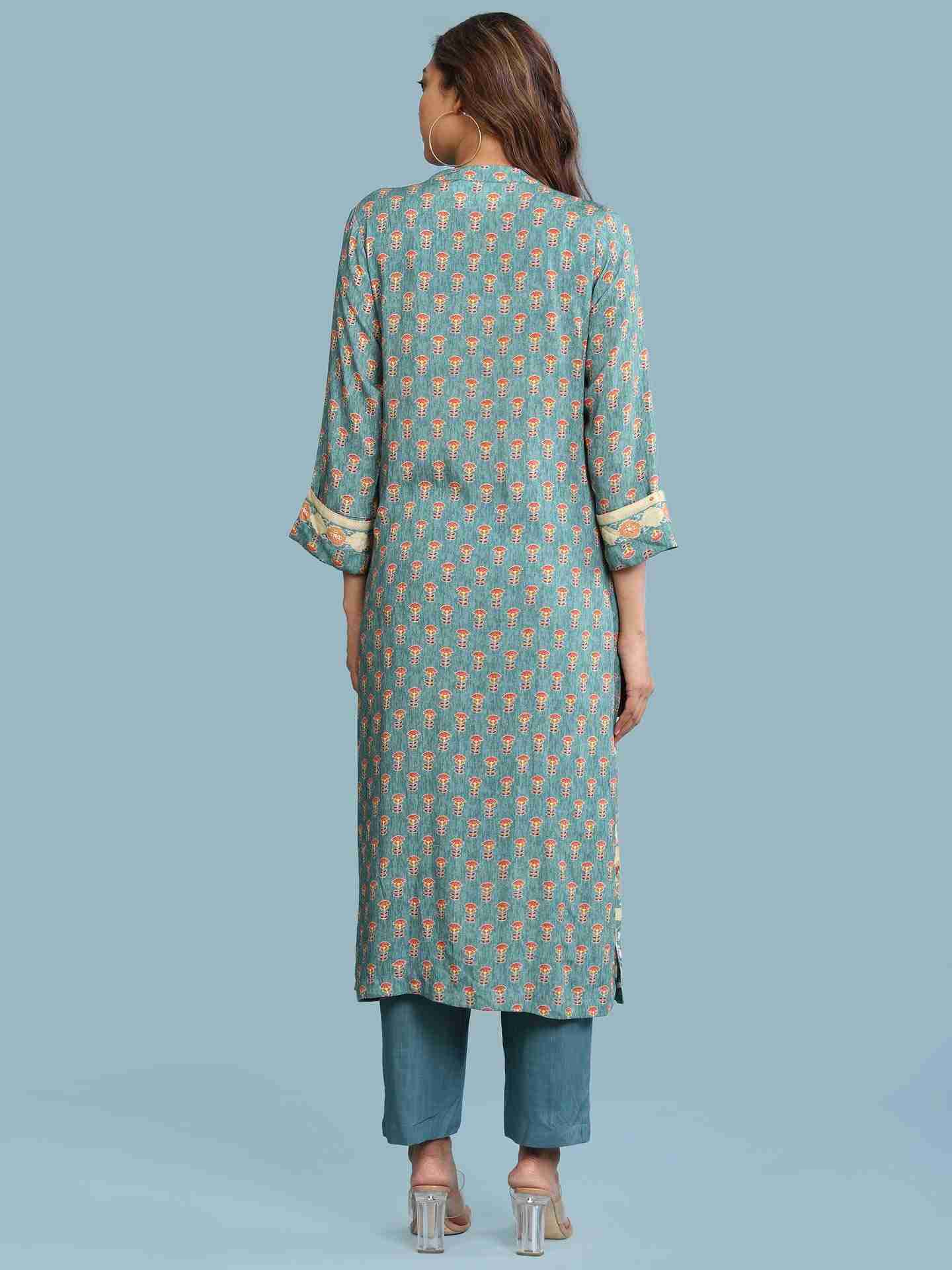 Green Kalki Print Suit Set