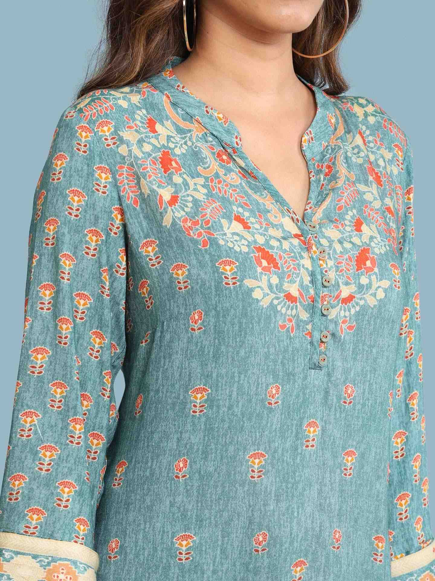 Green Kalki Print Suit Set