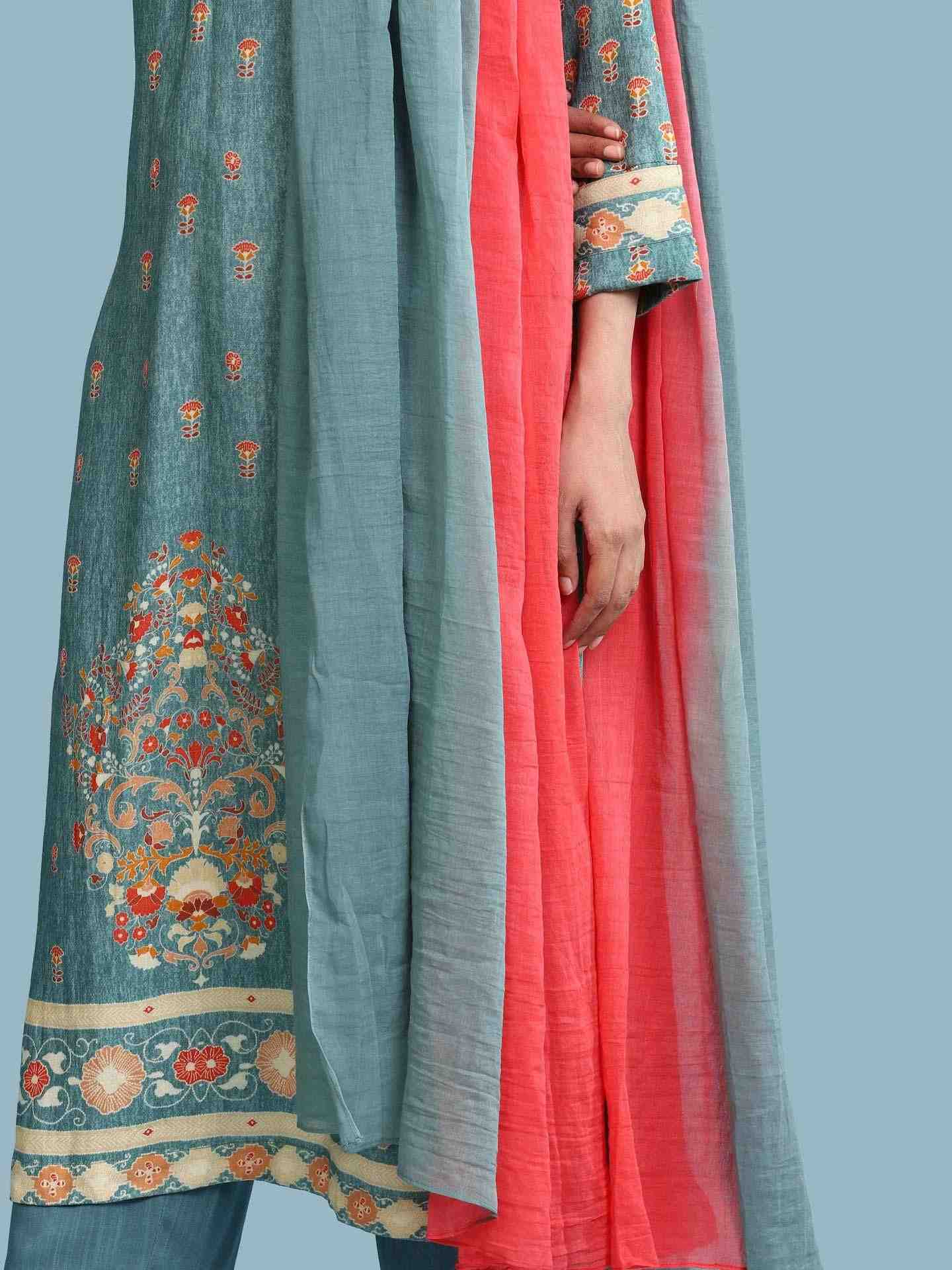 Green Kalki Print Suit Set