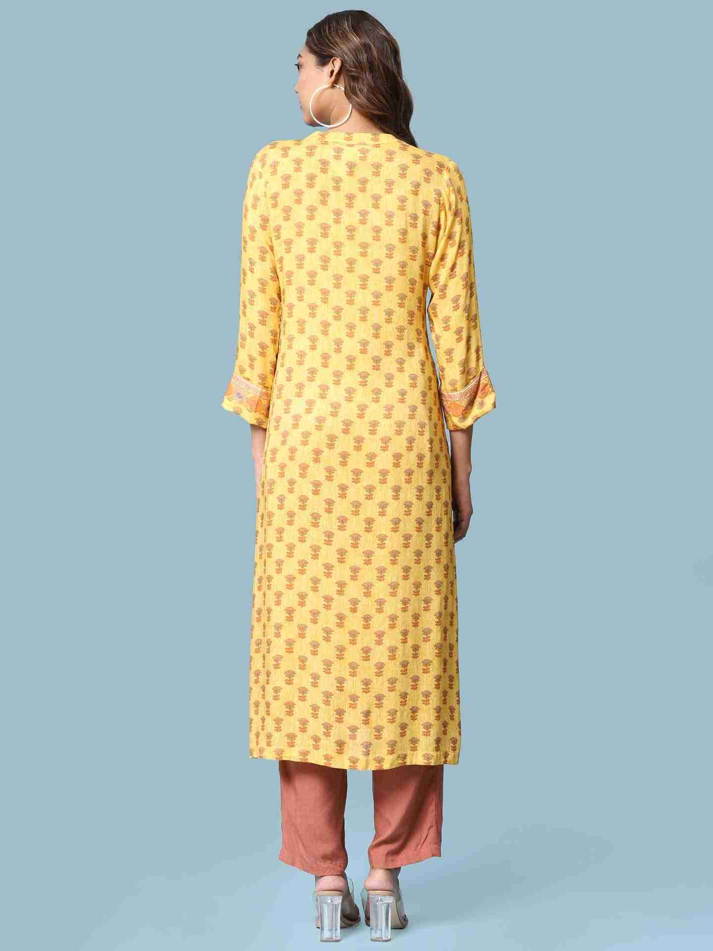 Yellow Kalki Print Suit Set