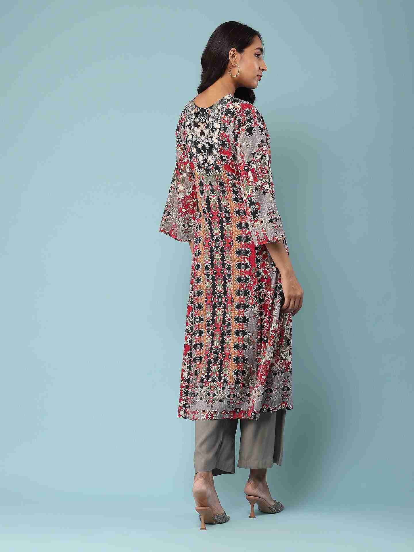Red Abstract Floral Suit Set