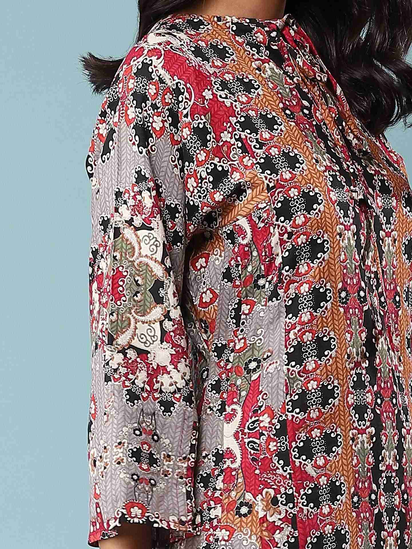 Red Abstract Floral Suit Set
