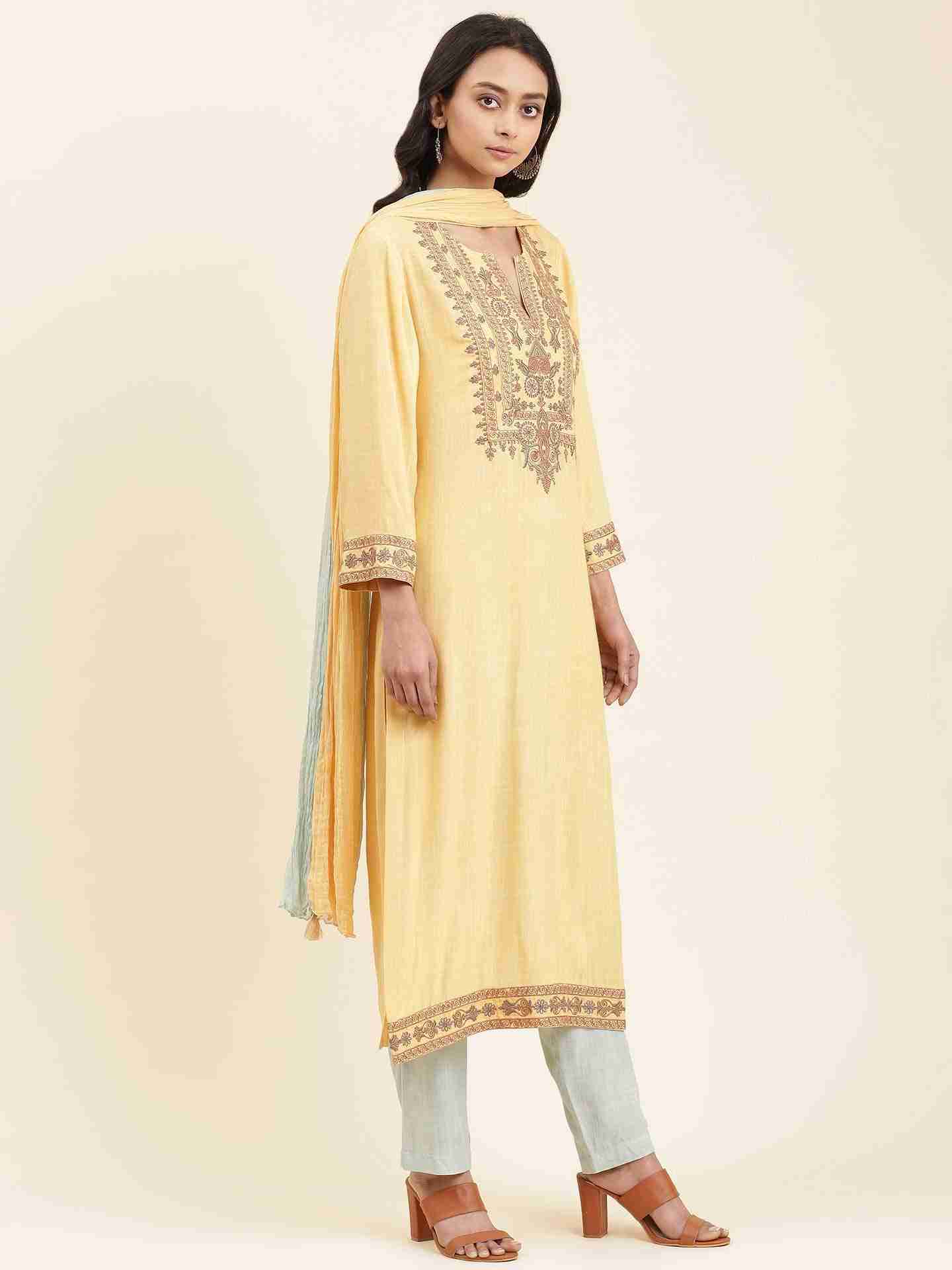 Yellow Suzani Solid Suit Set