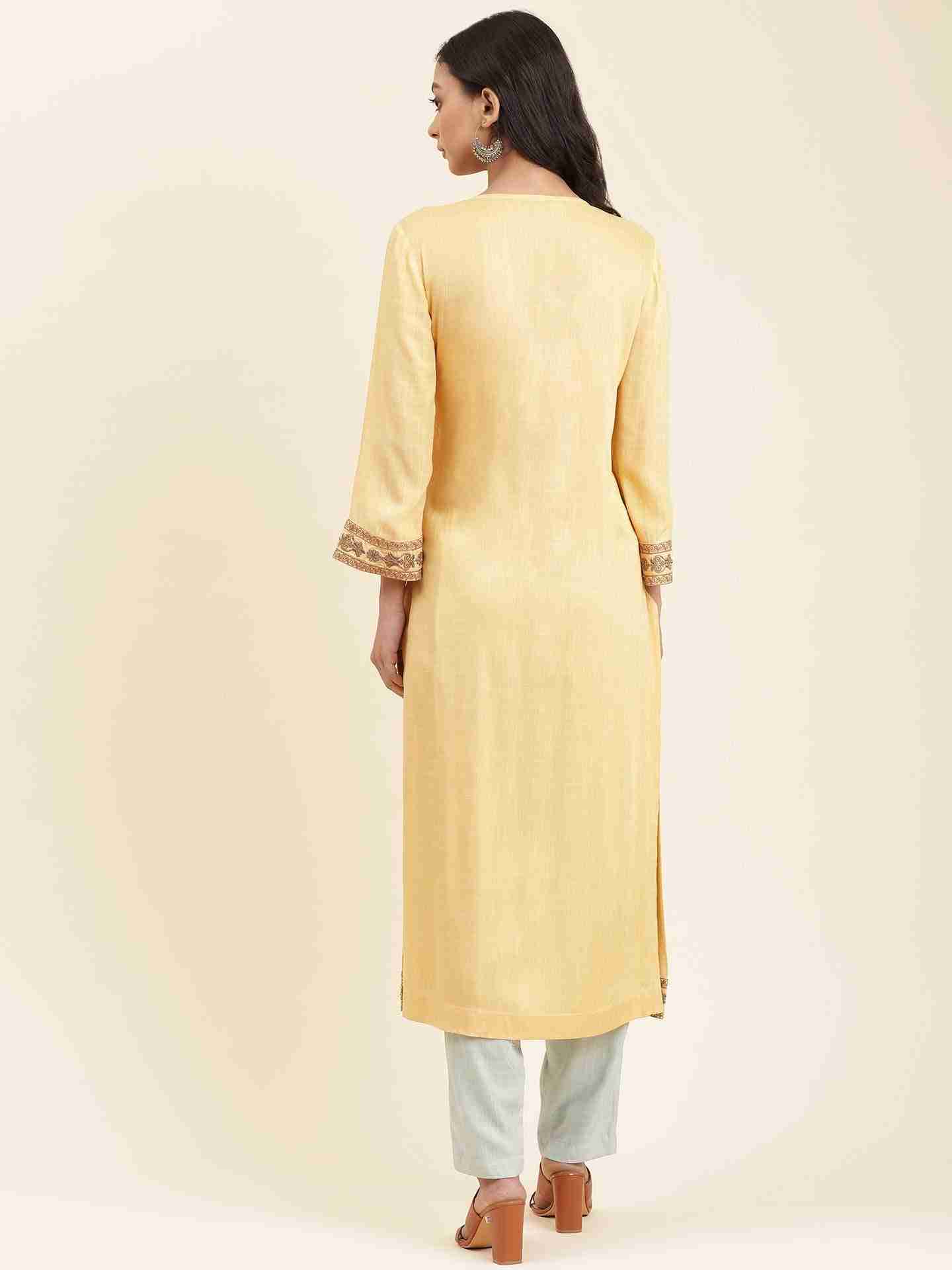 Yellow Suzani Solid Suit Set