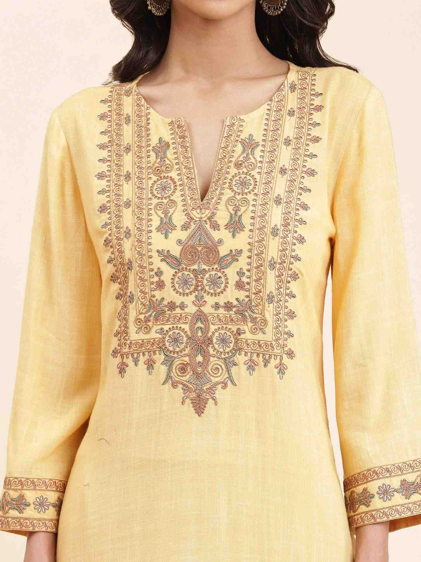 Yellow Suzani Solid Suit Set