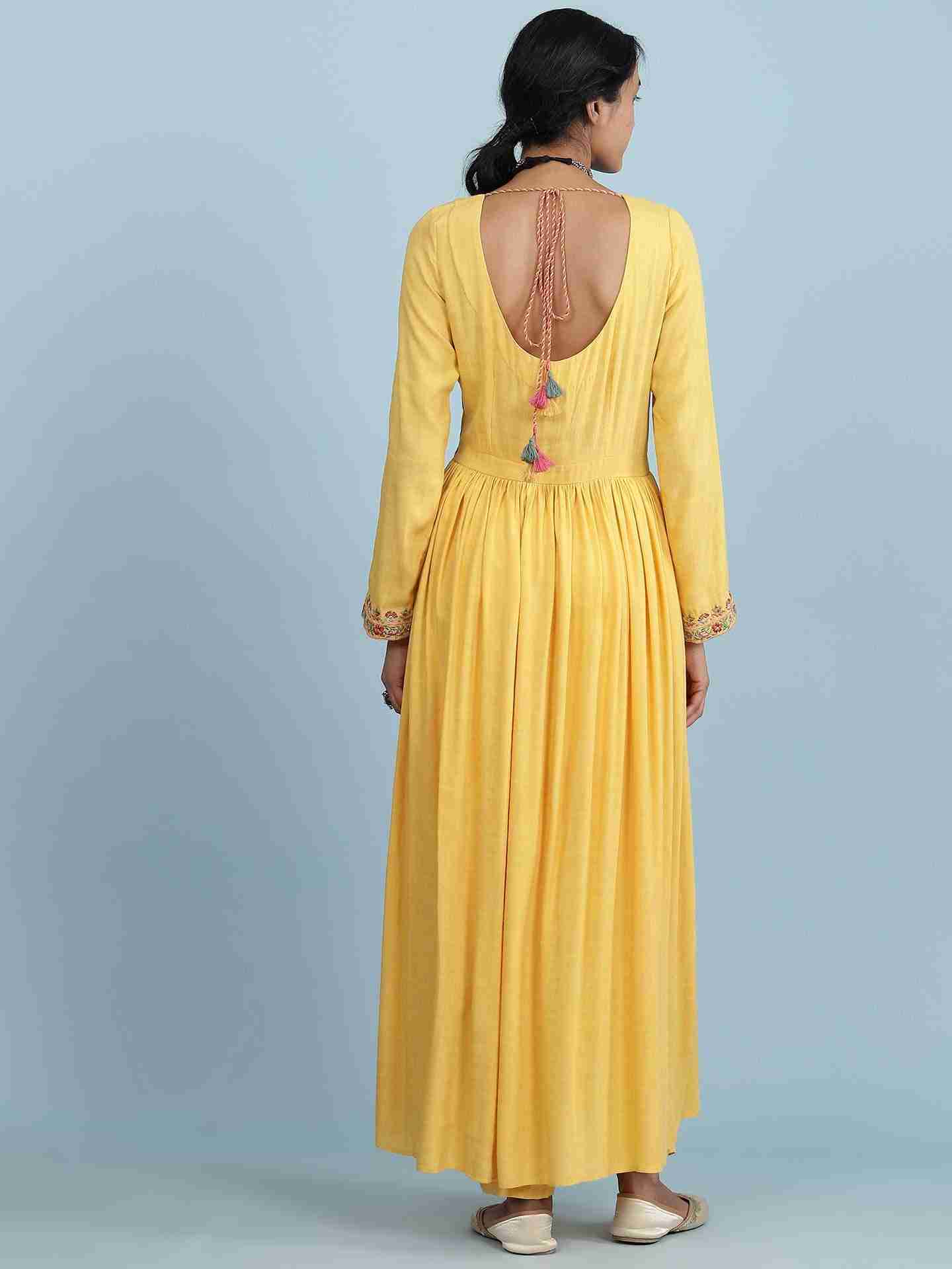 Yellow Ikat Solid Anarkali Suit