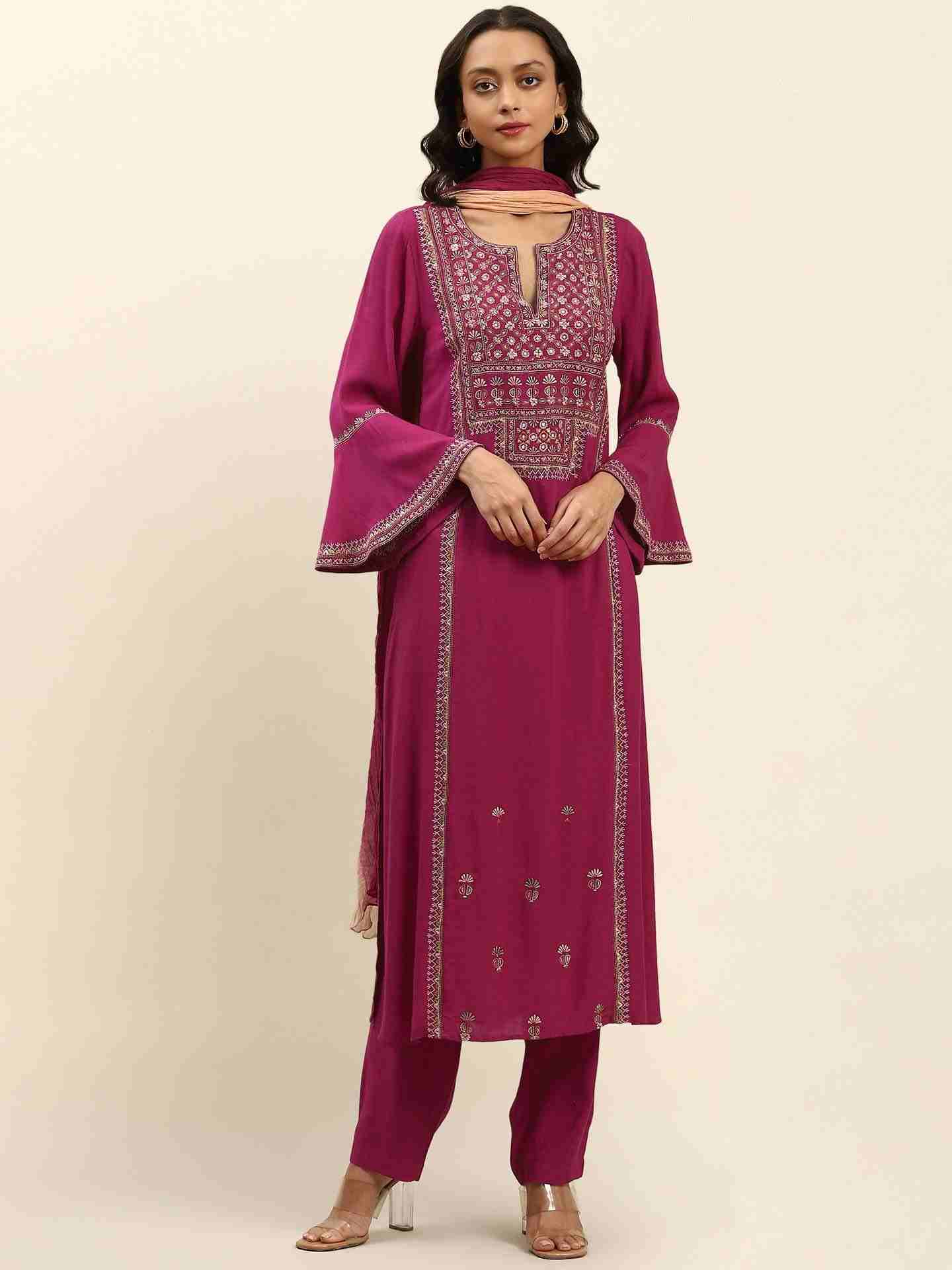 Magenta Shagun Solid Suit Set