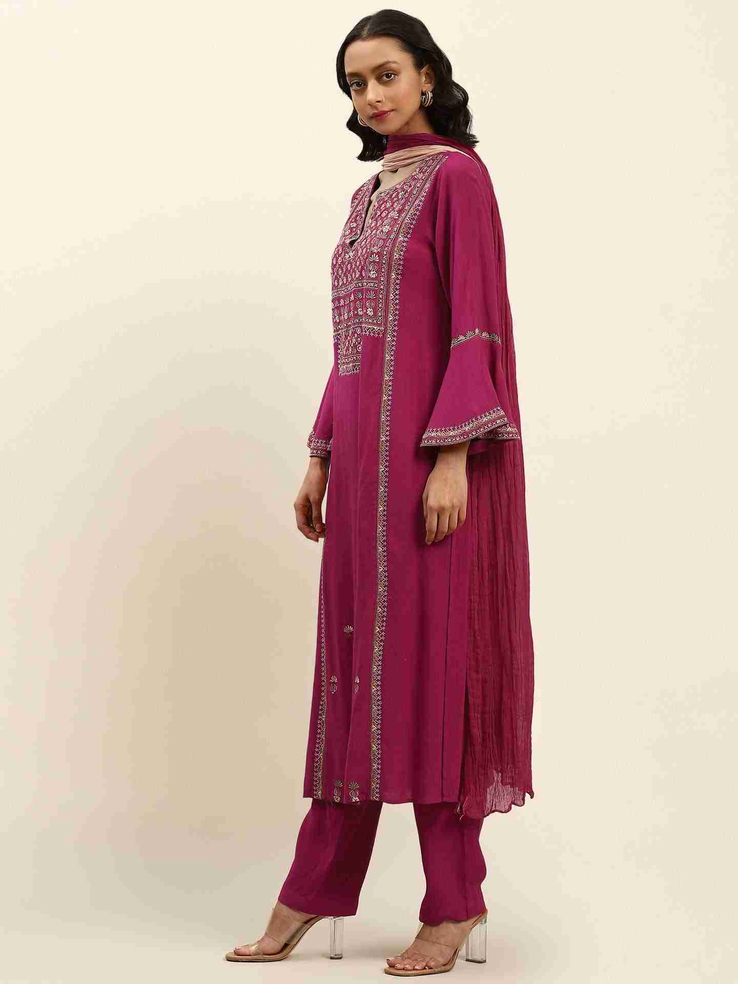 Magenta Shagun Solid Suit Set
