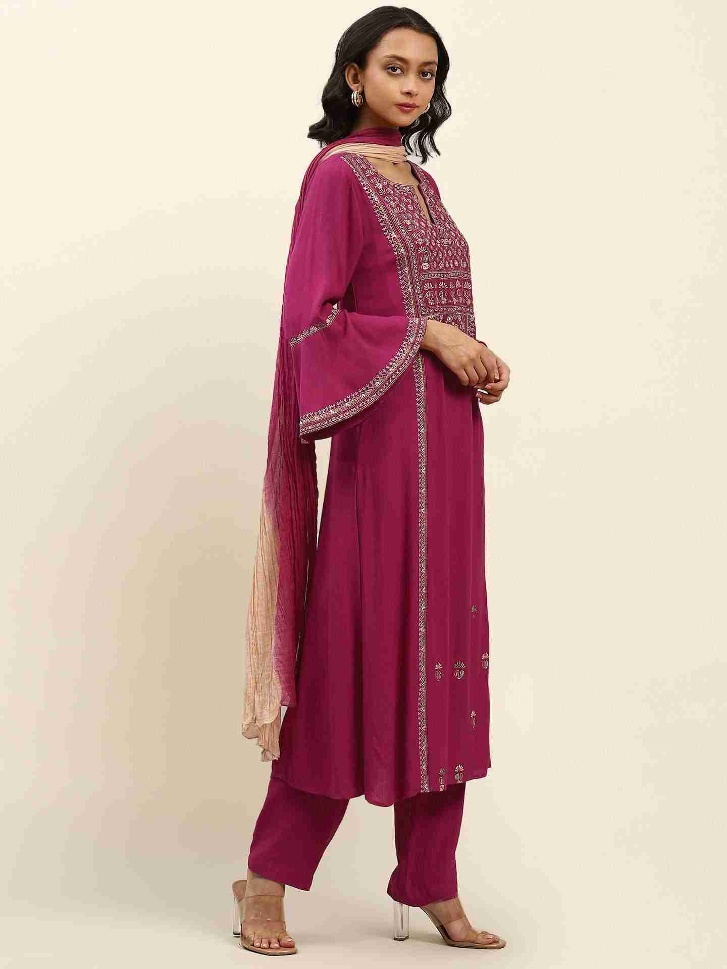 Magenta Shagun Solid Suit Set