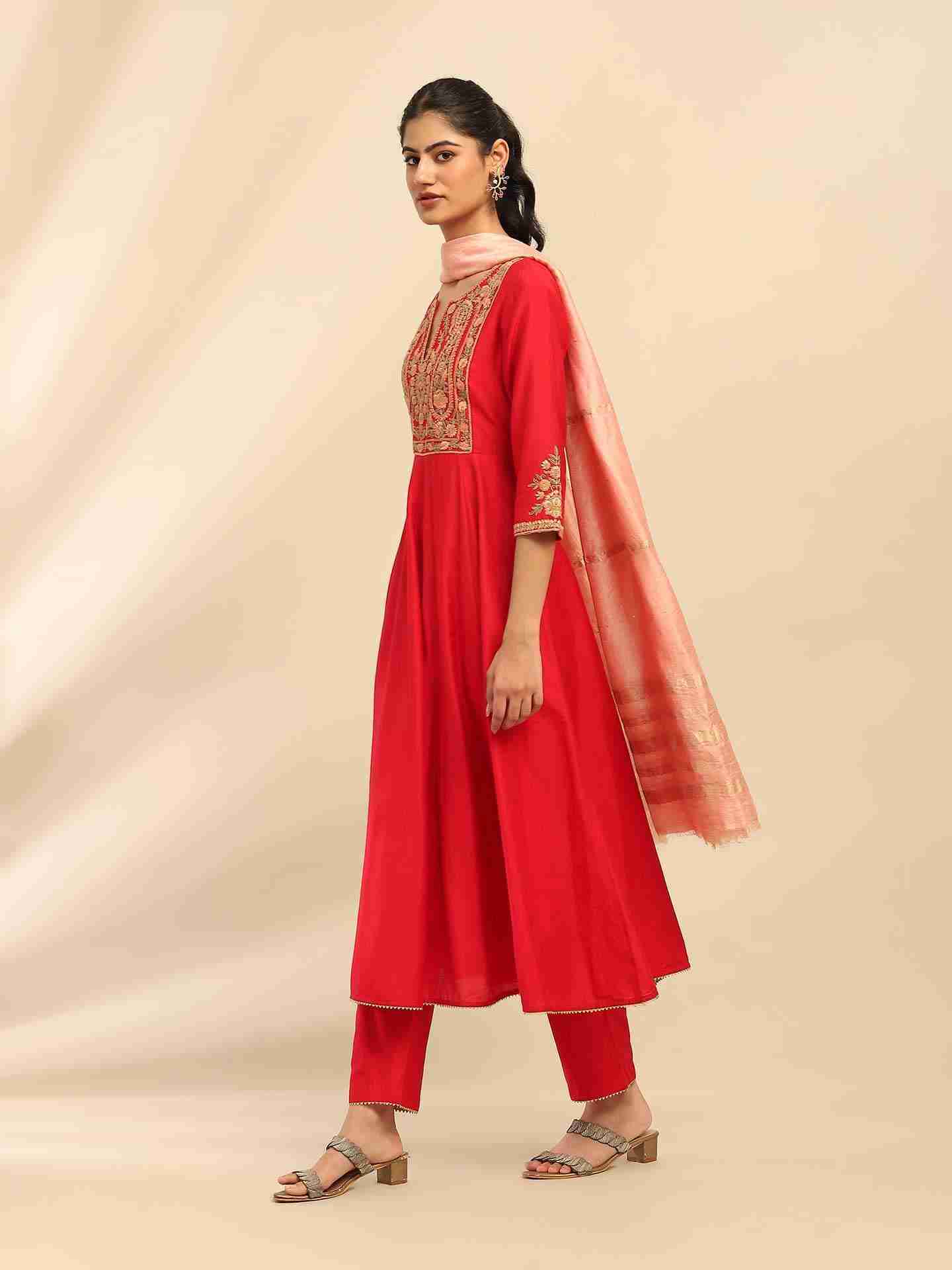 Red Samaira Anarkali Suit Set