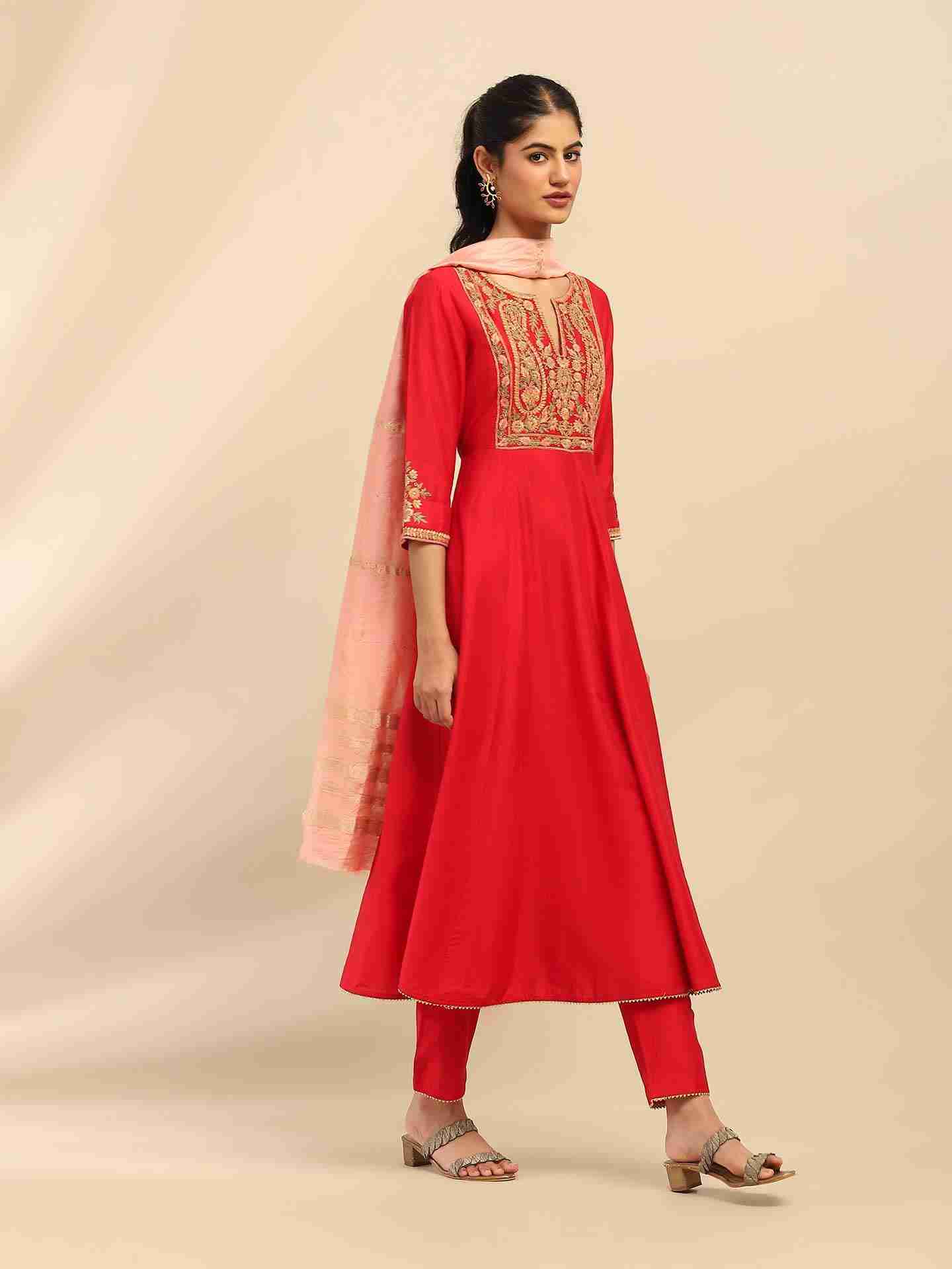 Red Samaira Anarkali Suit Set