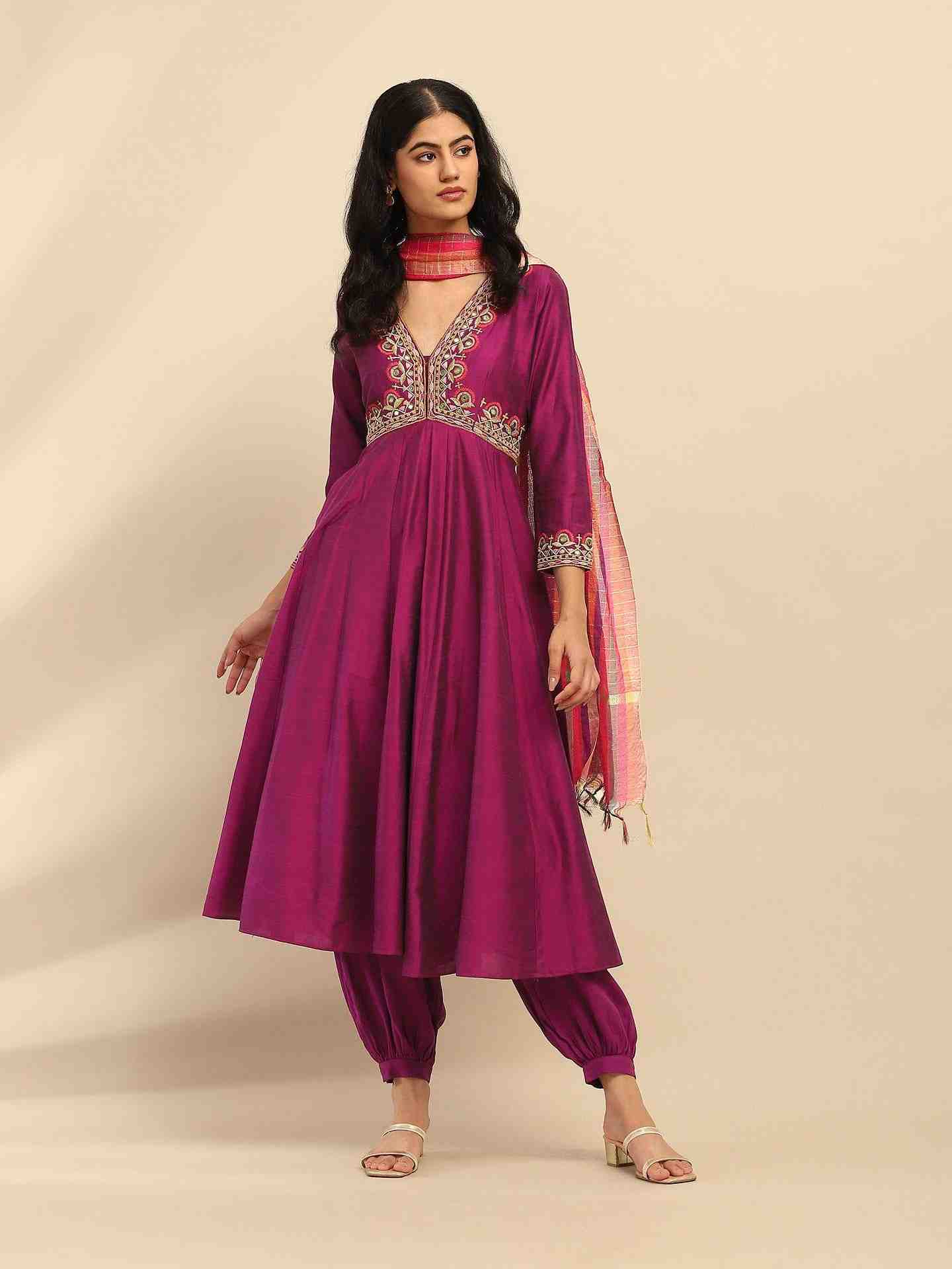 Purple Tanishqa Solid Anarkali Suit