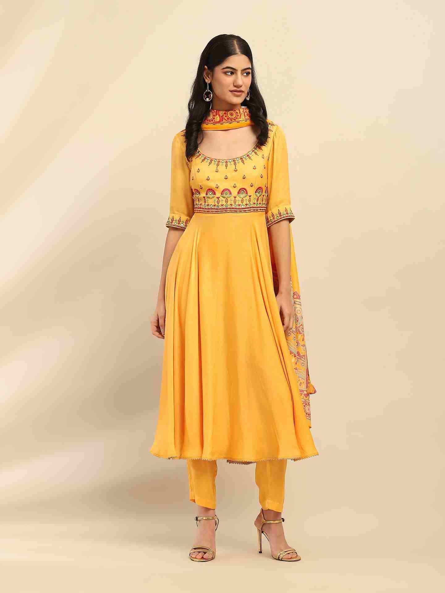 Yellow Tanishqa Solid Anarkali Suit