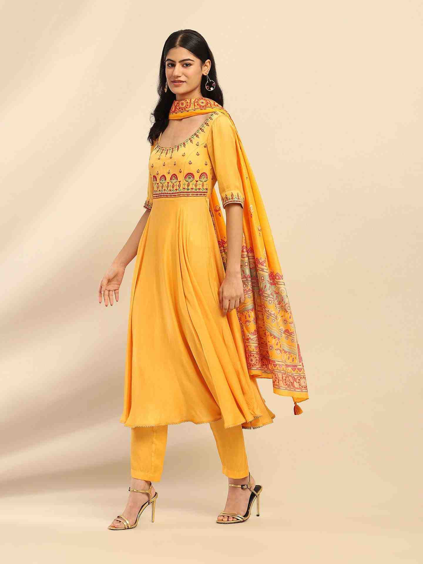 Yellow Tanishqa Solid Anarkali Suit