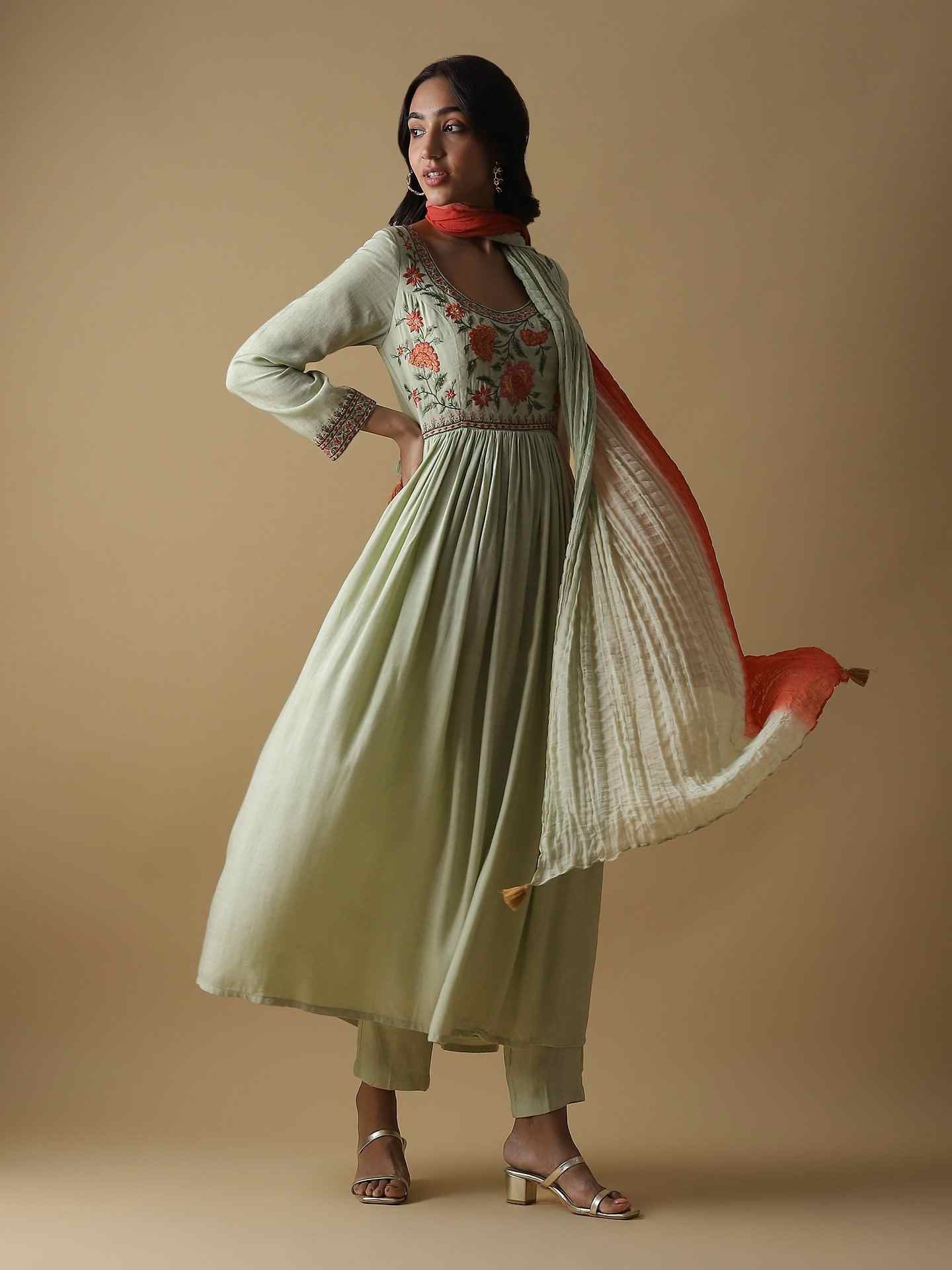 Green Faiza Solid Anarkali Suit