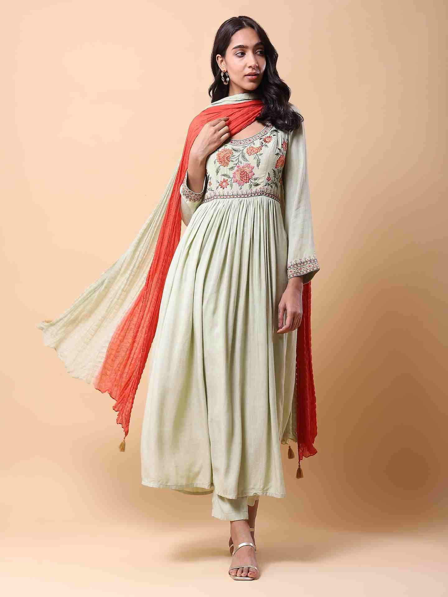 Green Faiza Solid Anarkali Suit