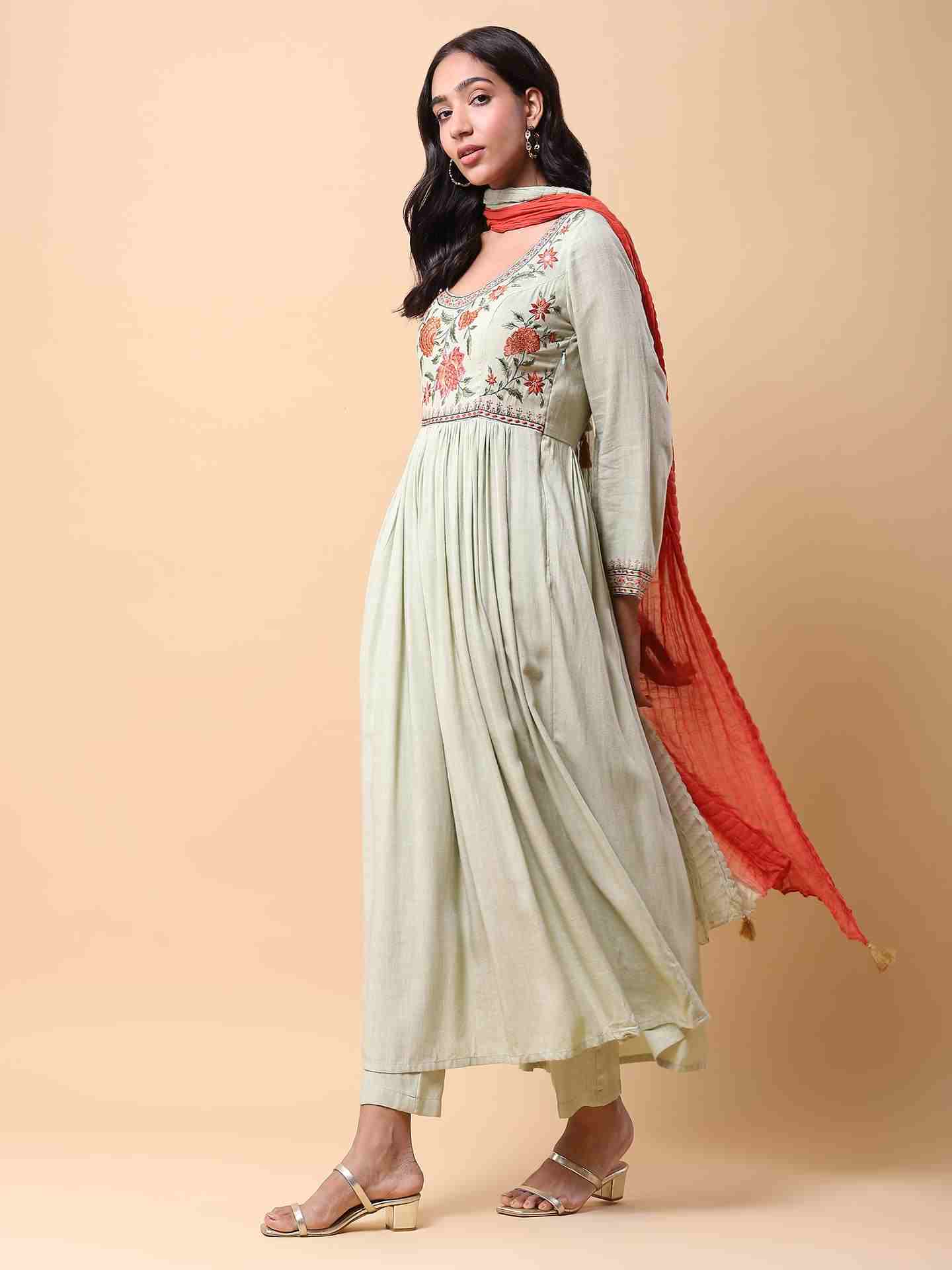 Green Faiza Solid Anarkali Suit