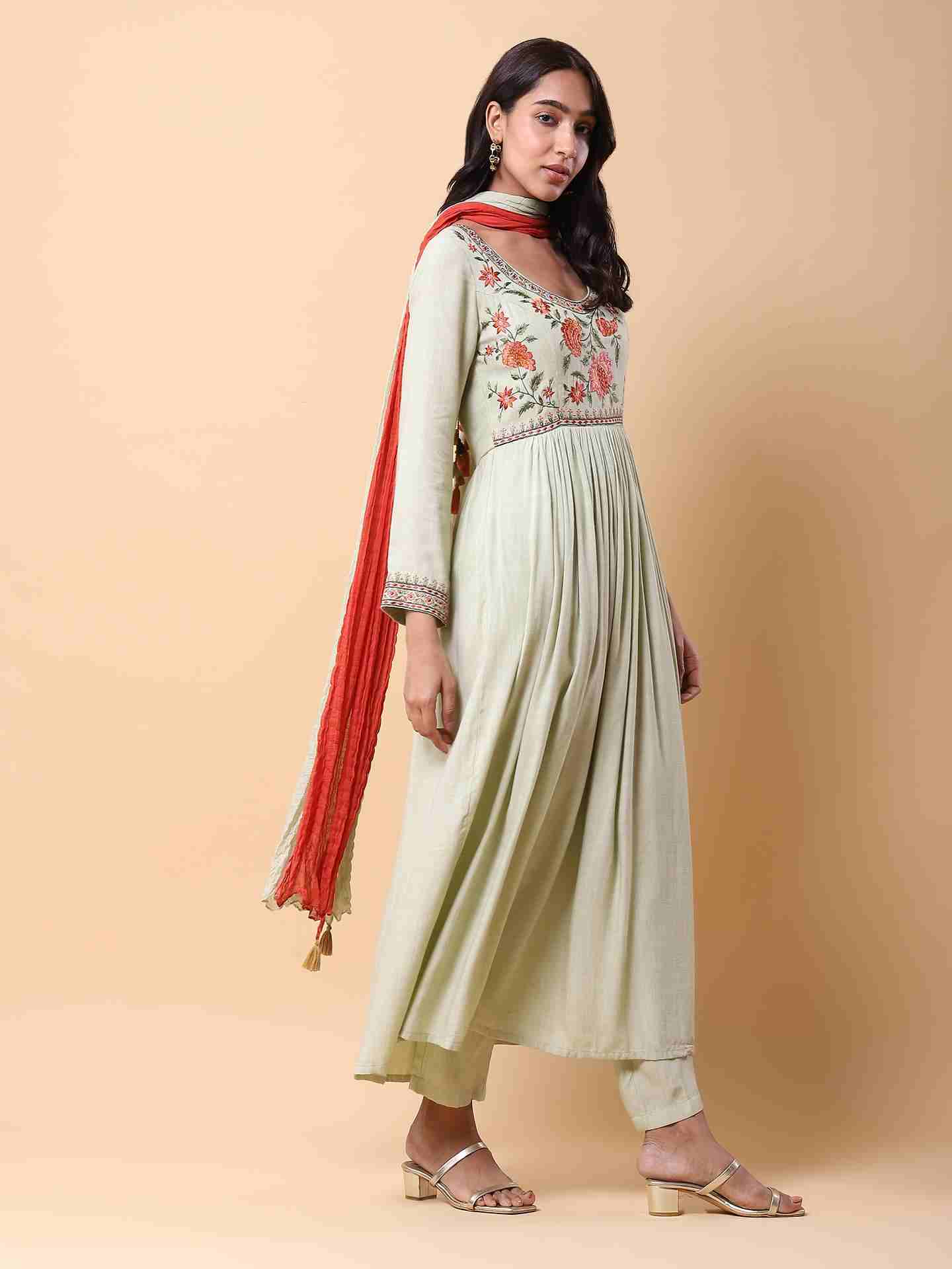 Green Faiza Solid Anarkali Suit