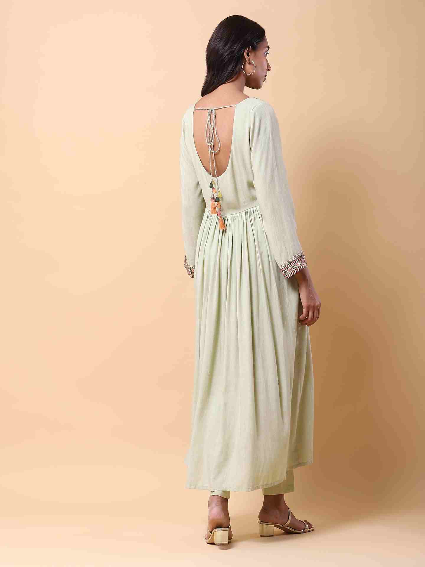 Green Faiza Solid Anarkali Suit