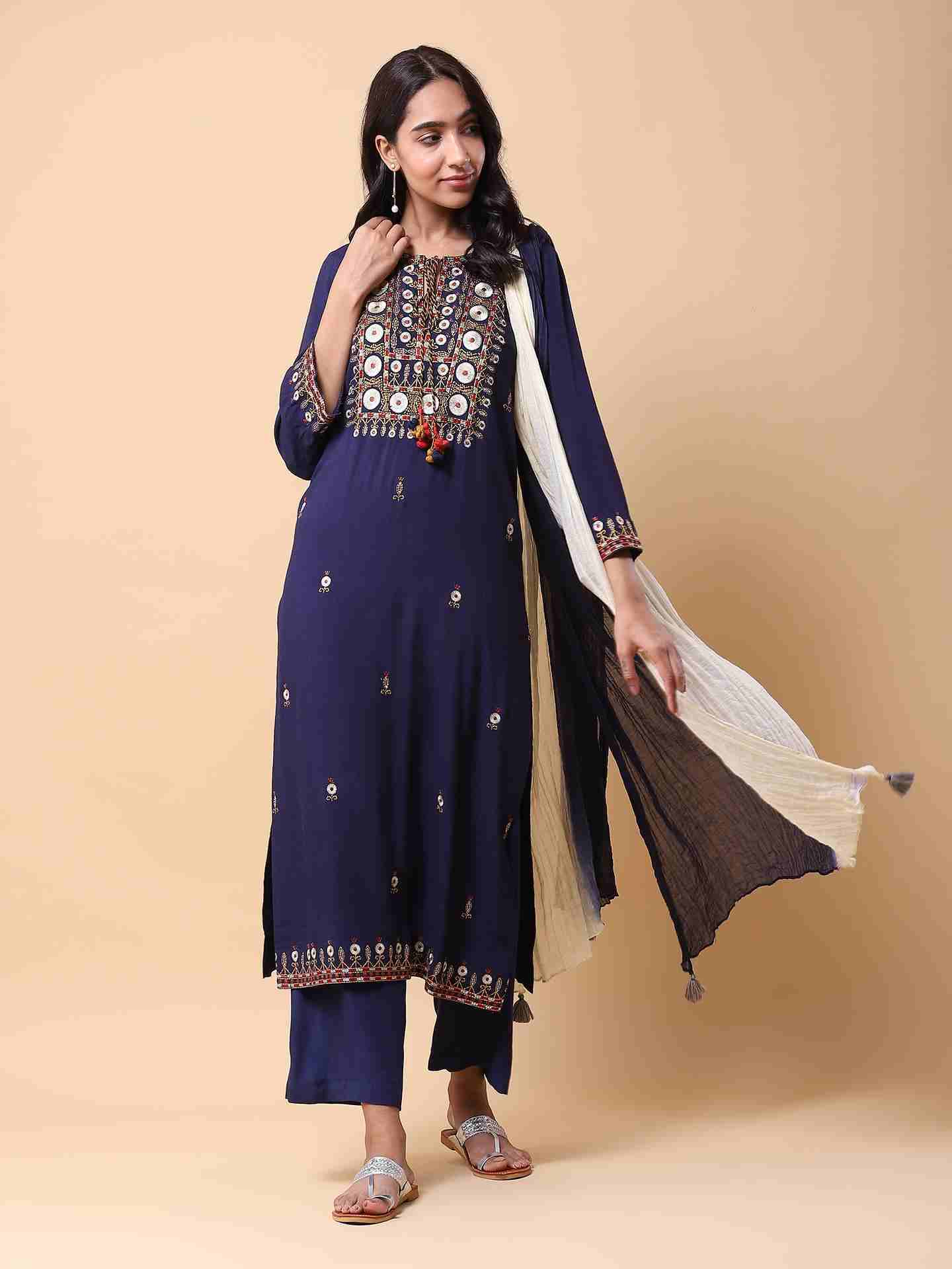 Navy Adriti Solid Suit Set