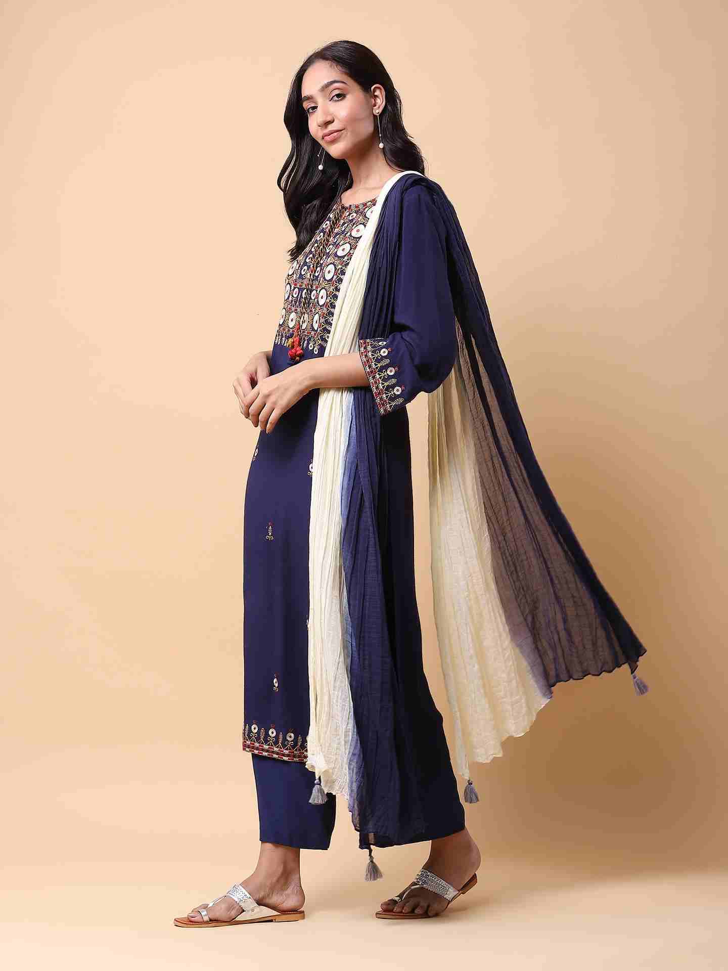 Navy Adriti Solid Suit Set