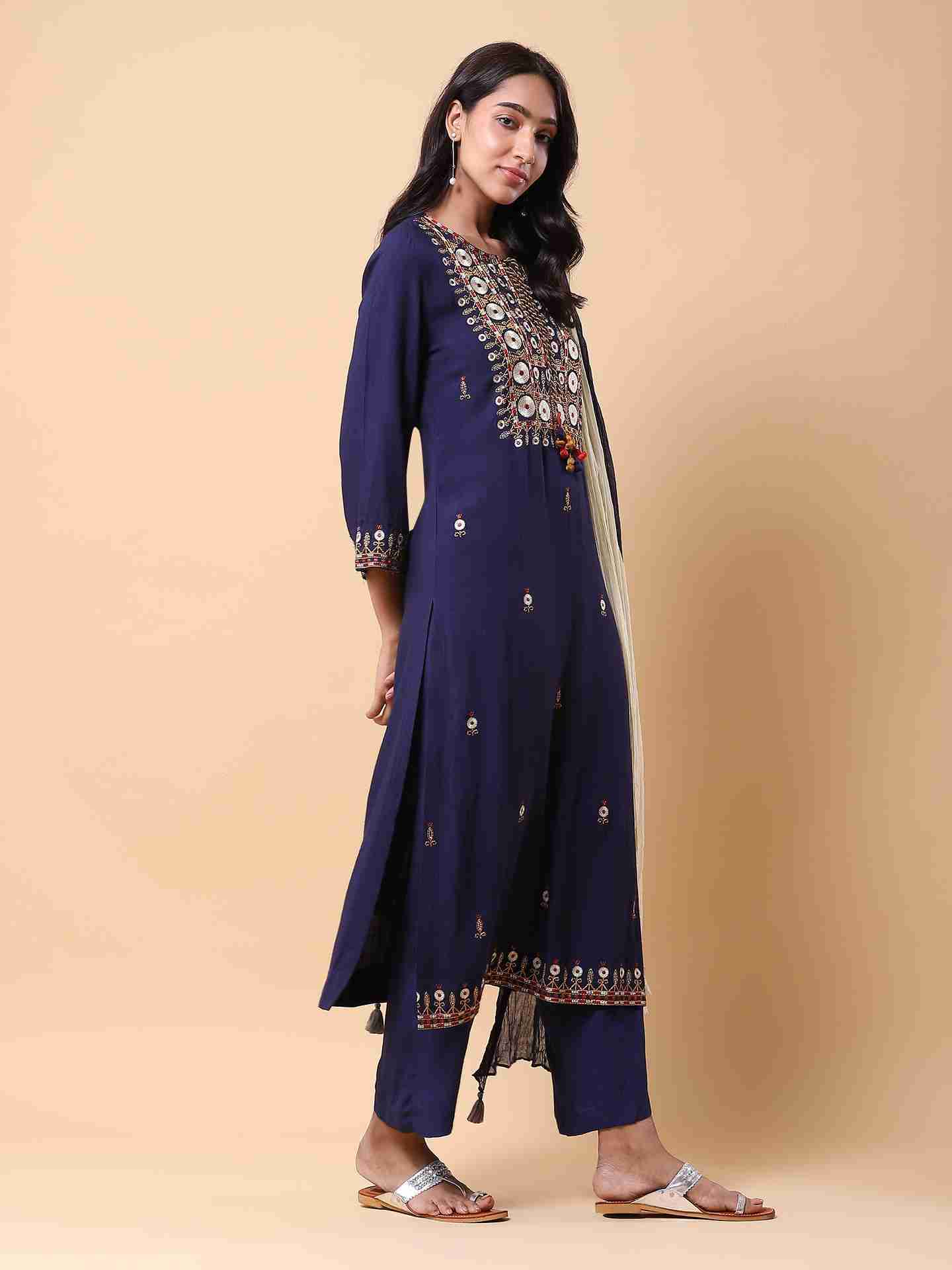 Navy Adriti Solid Suit Set