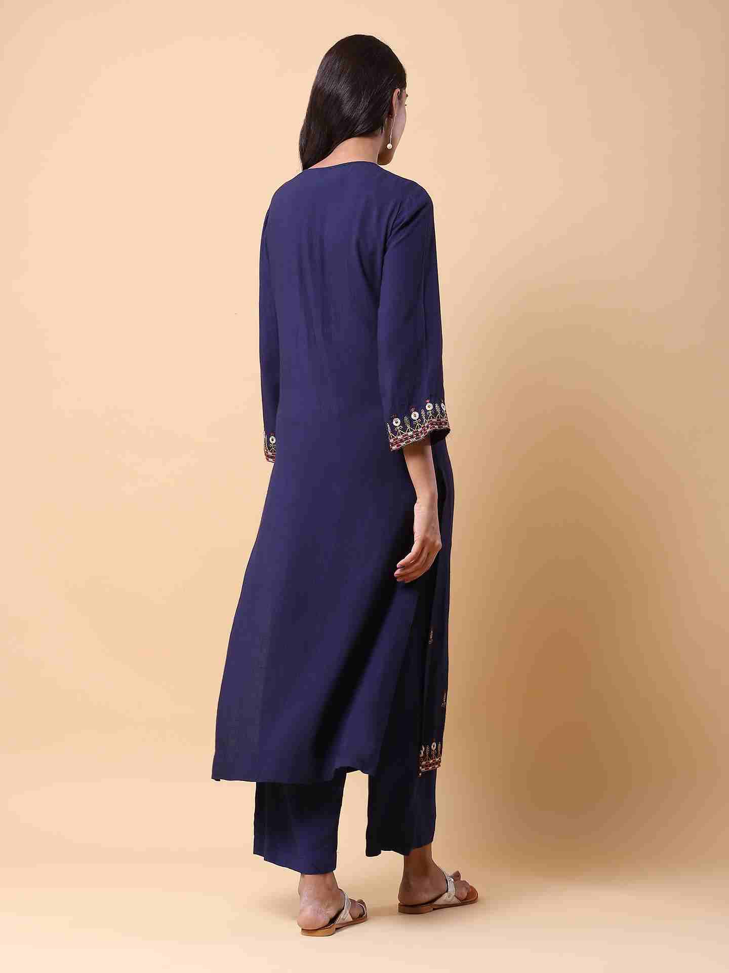 Navy Adriti Solid Suit Set
